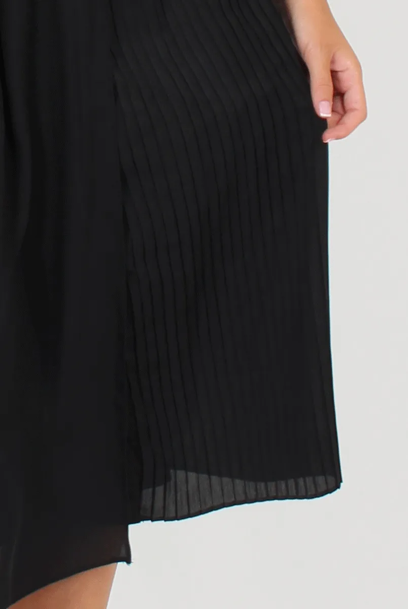 Black Half Pleat Skirt Layer Culottes - Anna