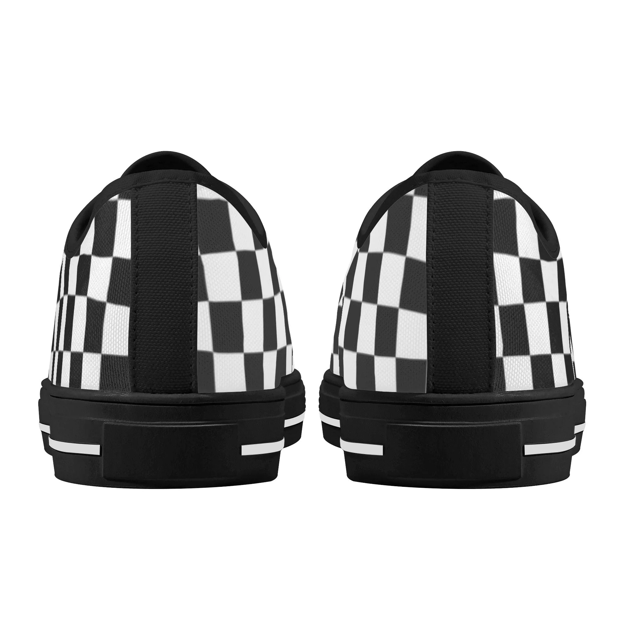 Black White Checkered Womens Low Top Sneakers