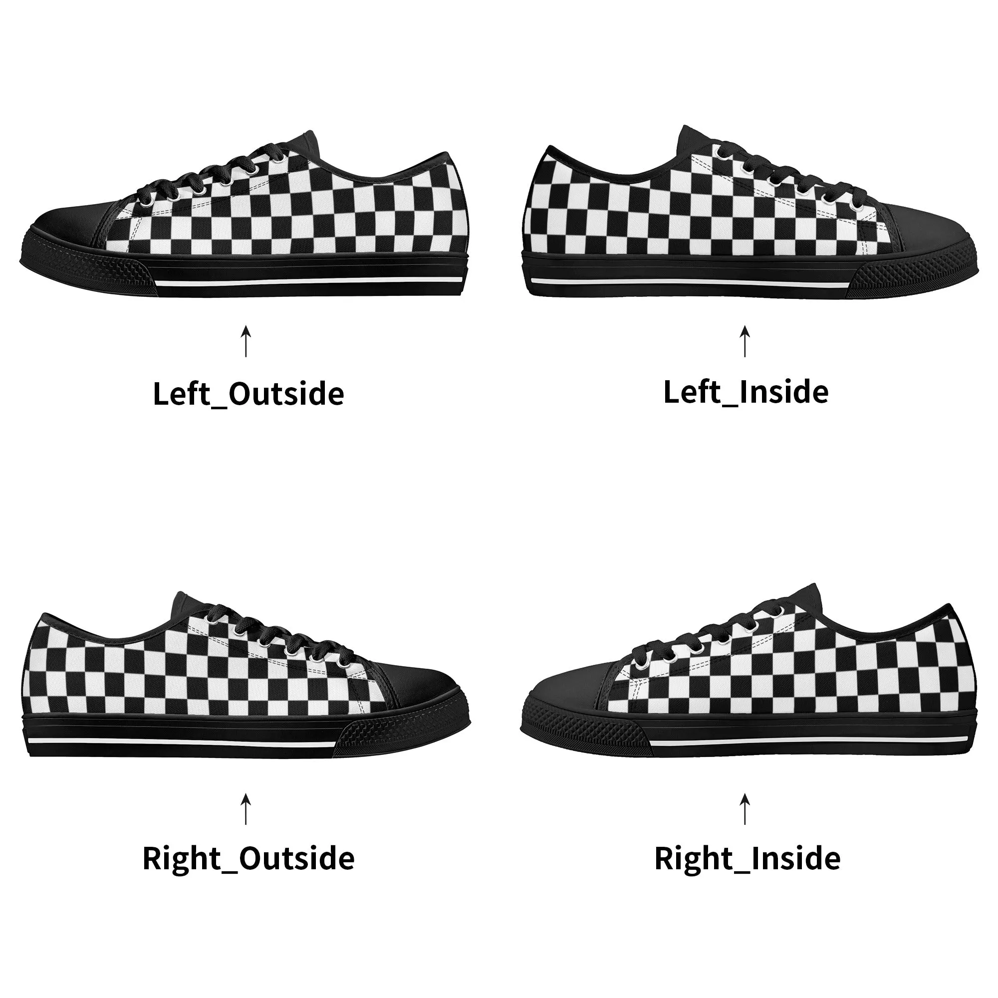 Black White Checkered Womens Low Top Sneakers