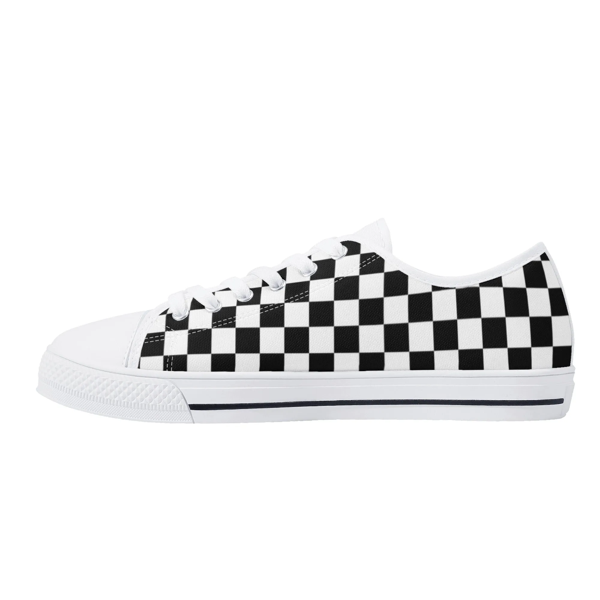 Black White Checkered Womens Low Top Sneakers