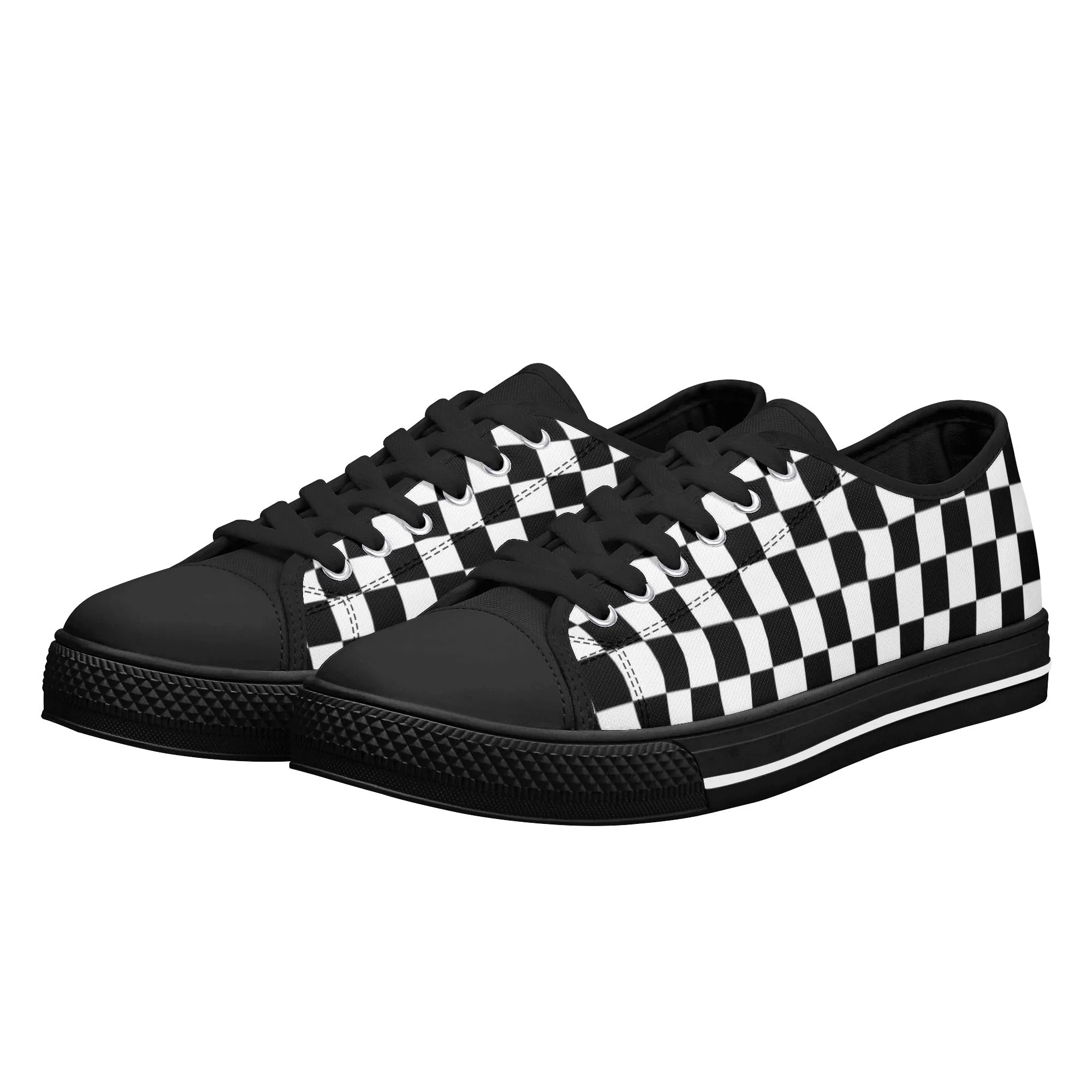 Black White Checkered Womens Low Top Sneakers