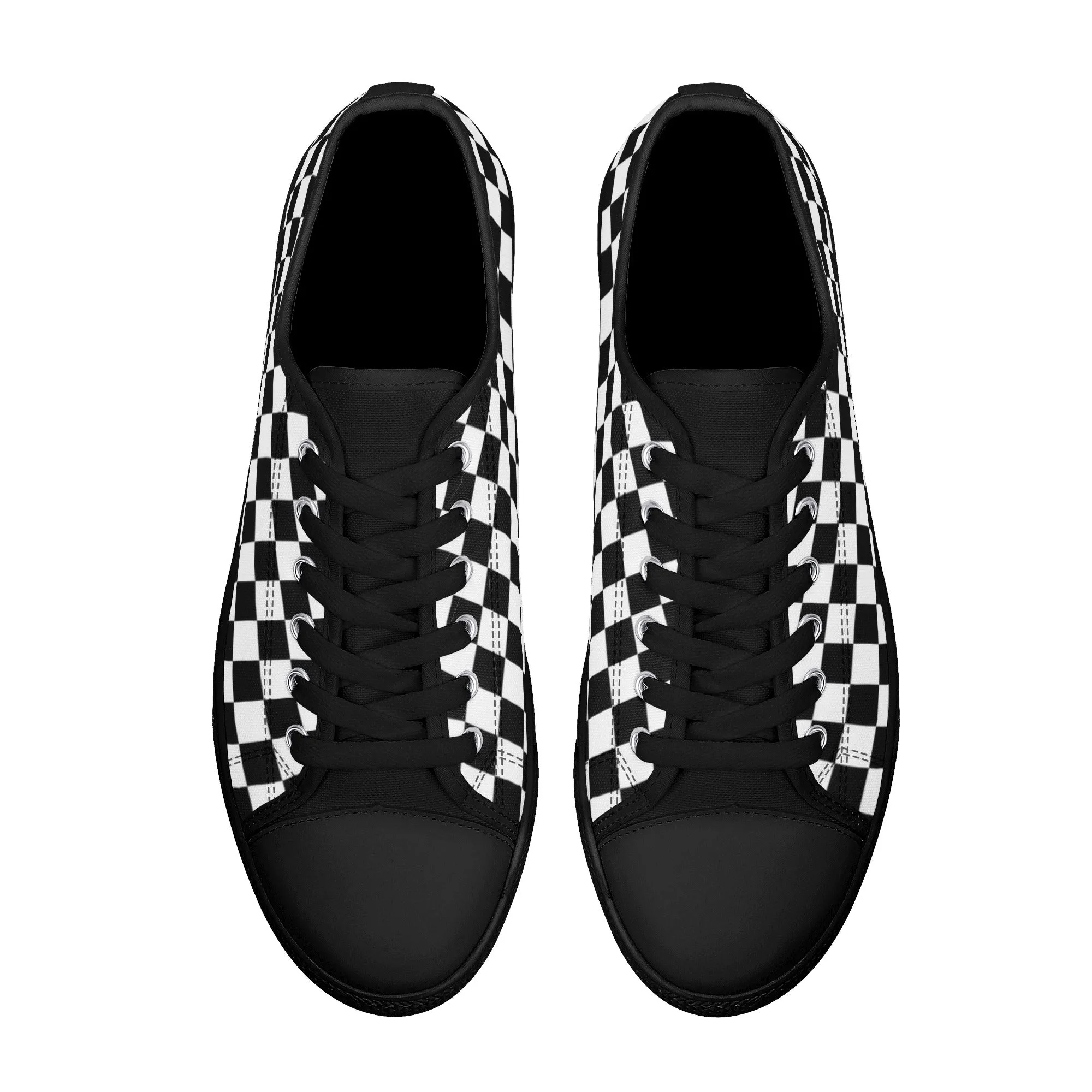 Black White Checkered Womens Low Top Sneakers