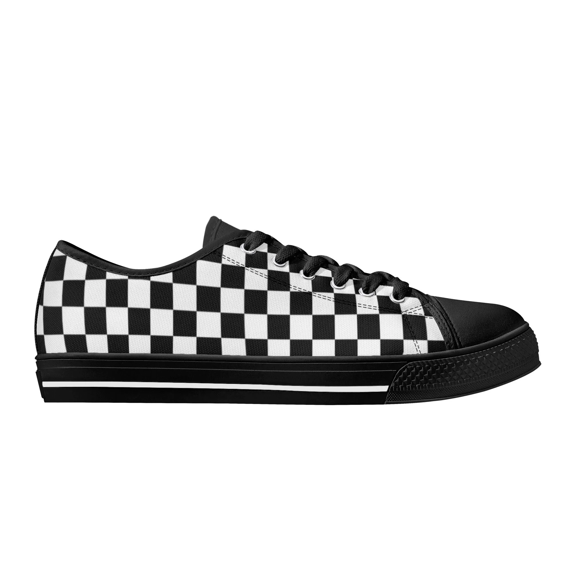 Black White Checkered Womens Low Top Sneakers