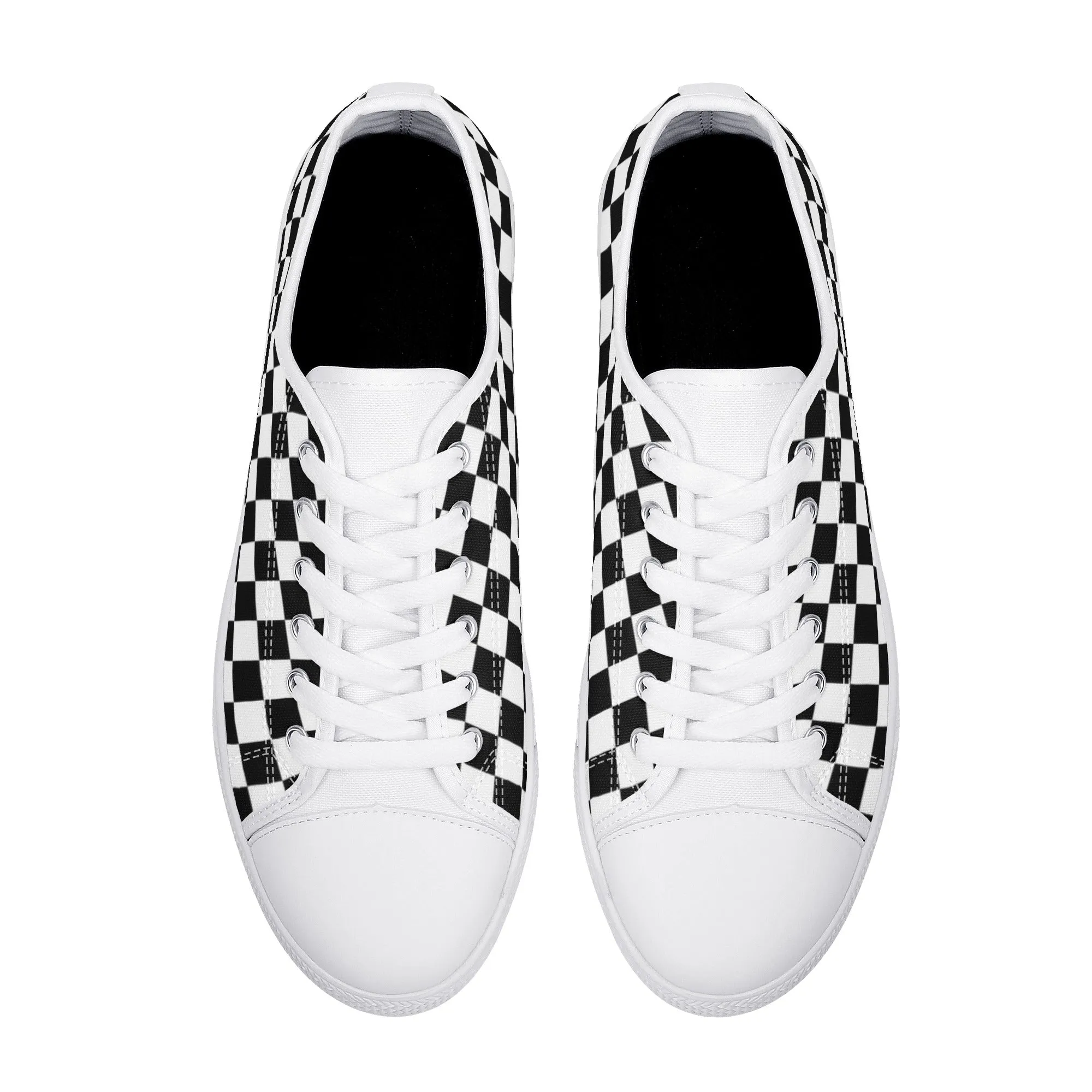 Black White Checkered Womens Low Top Sneakers