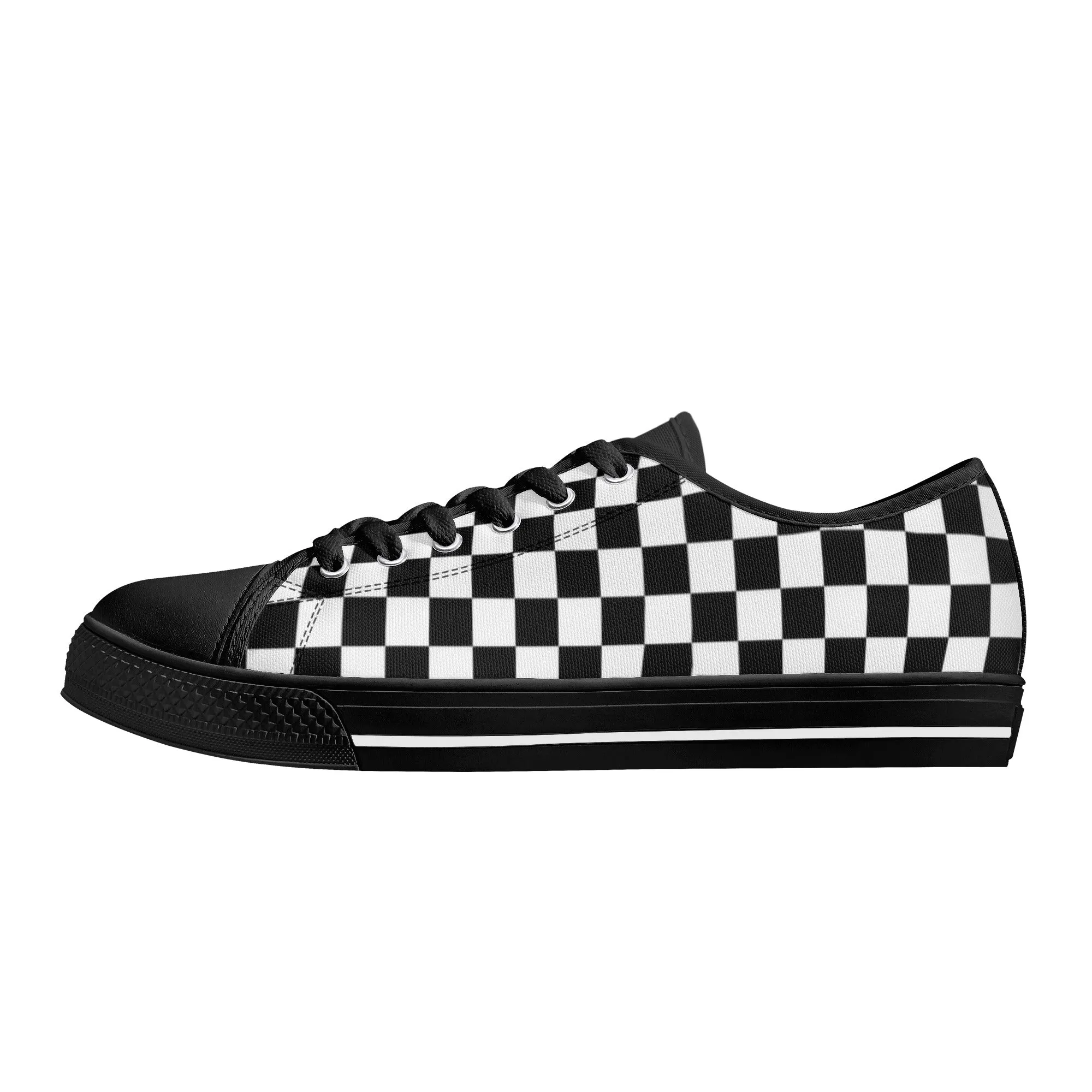 Black White Checkered Womens Low Top Sneakers