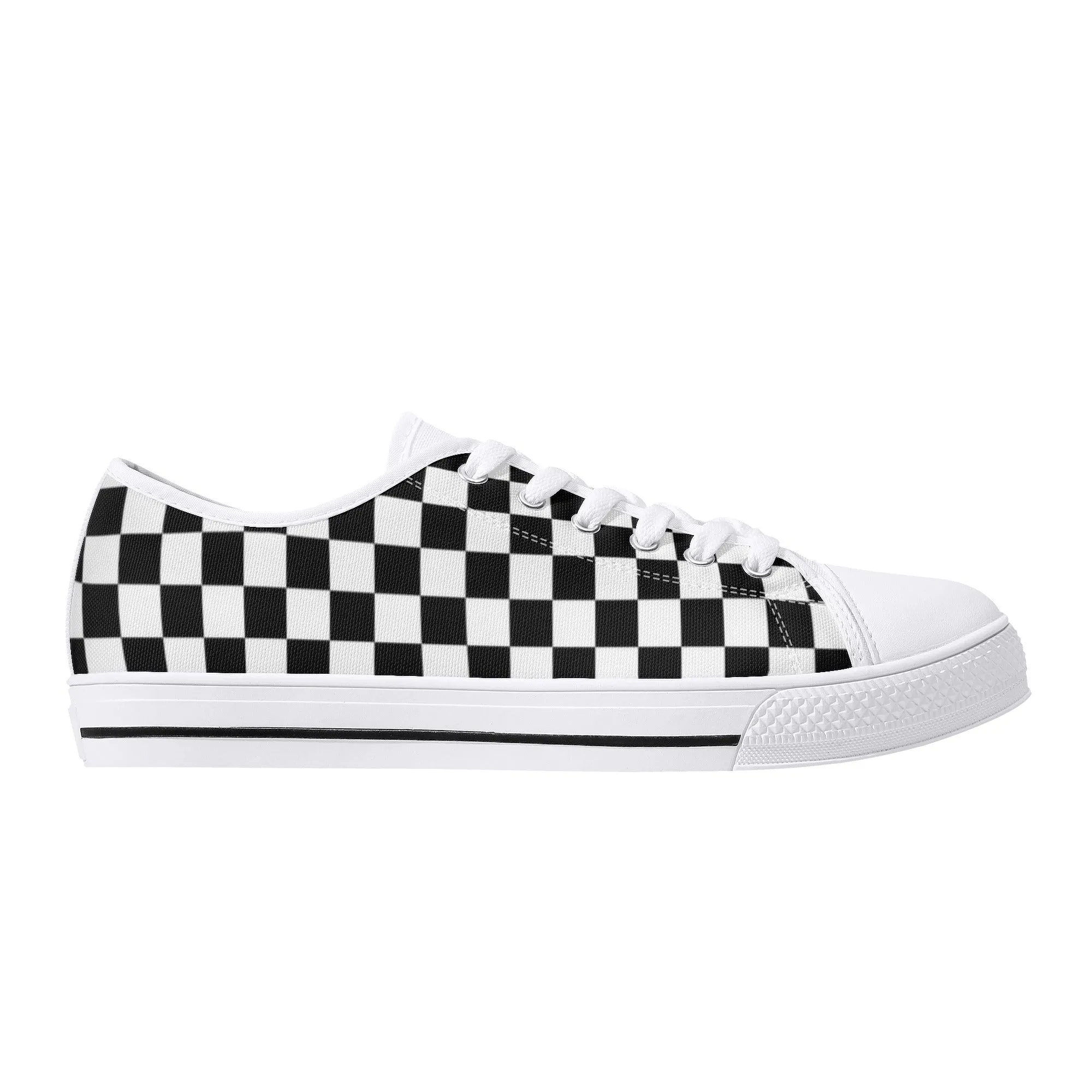 Black White Checkered Womens Low Top Sneakers