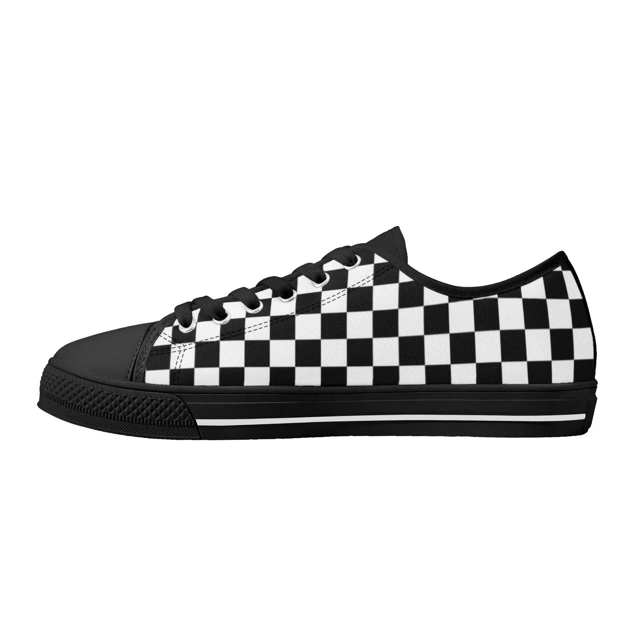 Black White Checkered Womens Low Top Sneakers