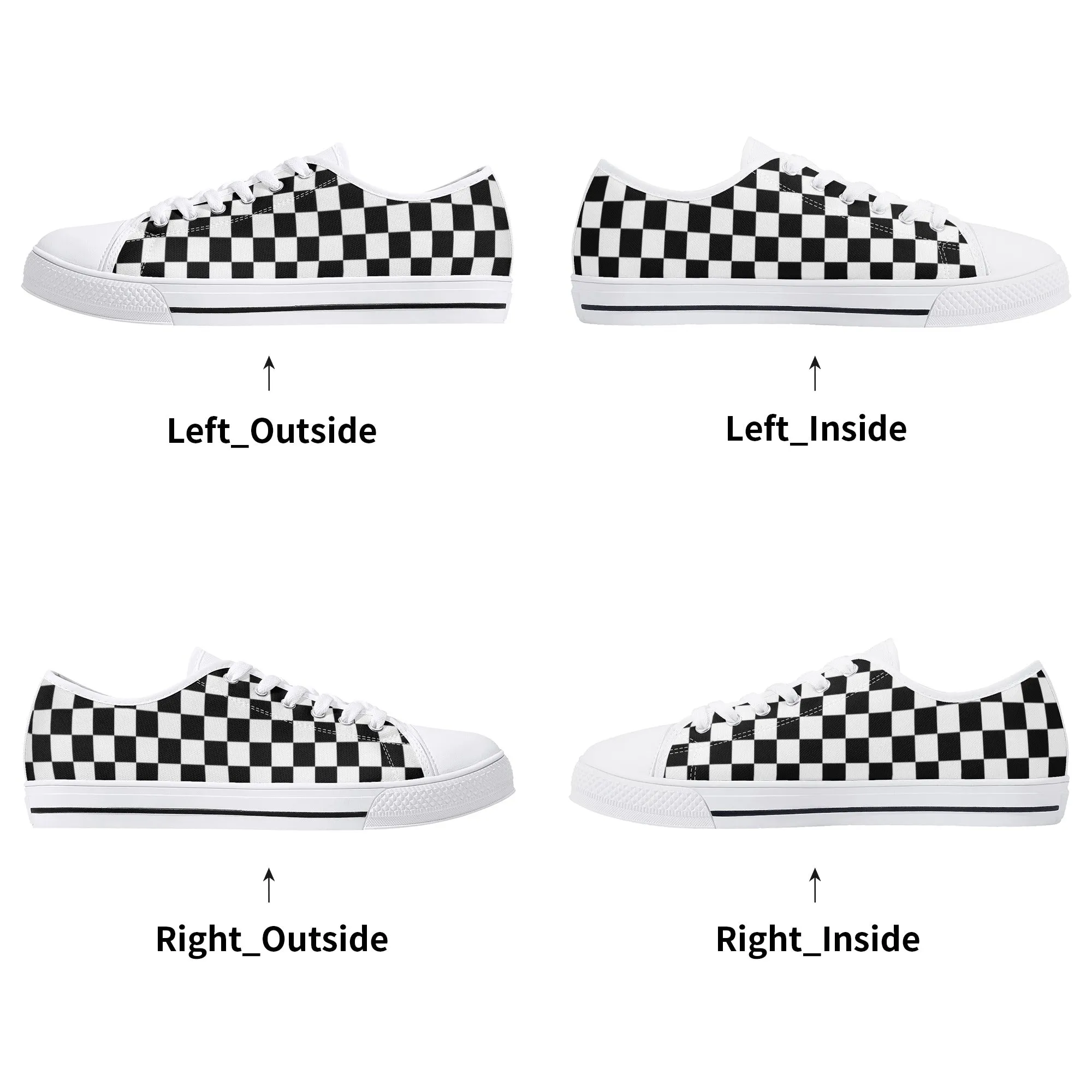 Black White Checkered Womens Low Top Sneakers