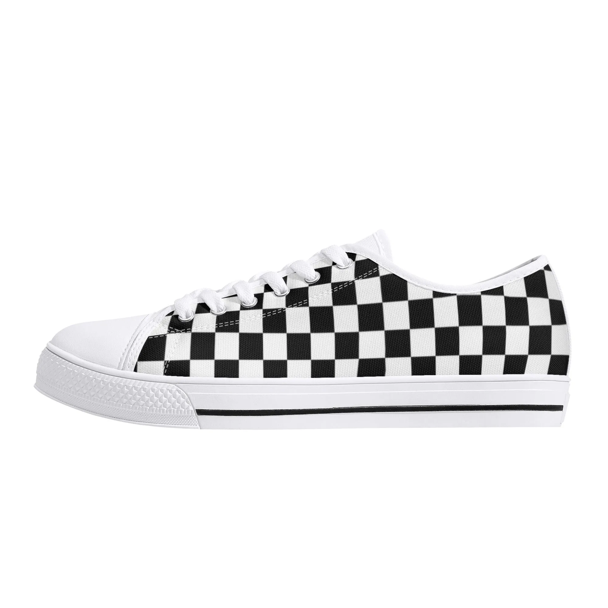 Black White Checkered Womens Low Top Sneakers