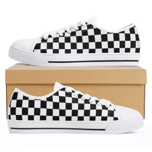 Black White Checkered Womens Low Top Sneakers