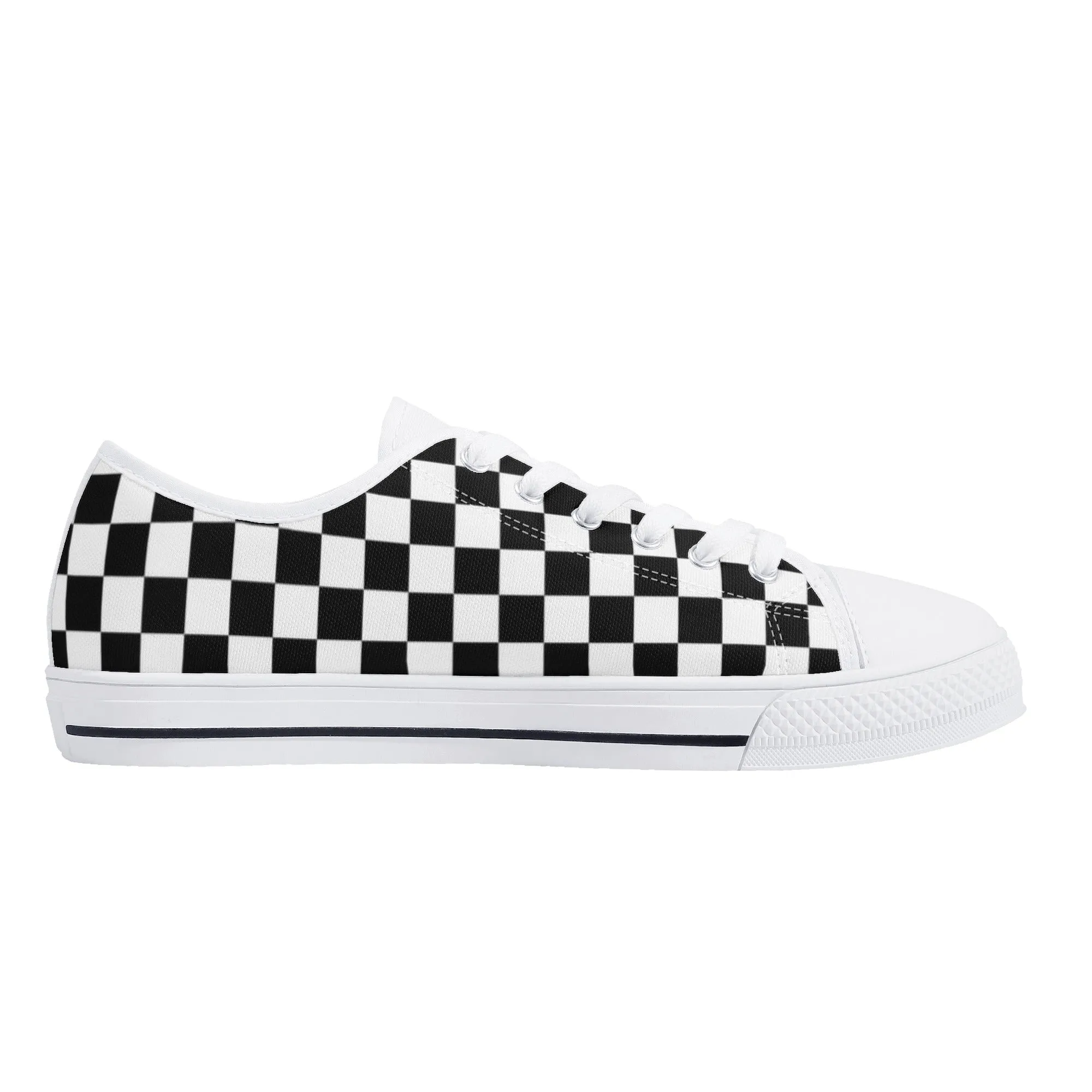 Black White Checkered Womens Low Top Sneakers