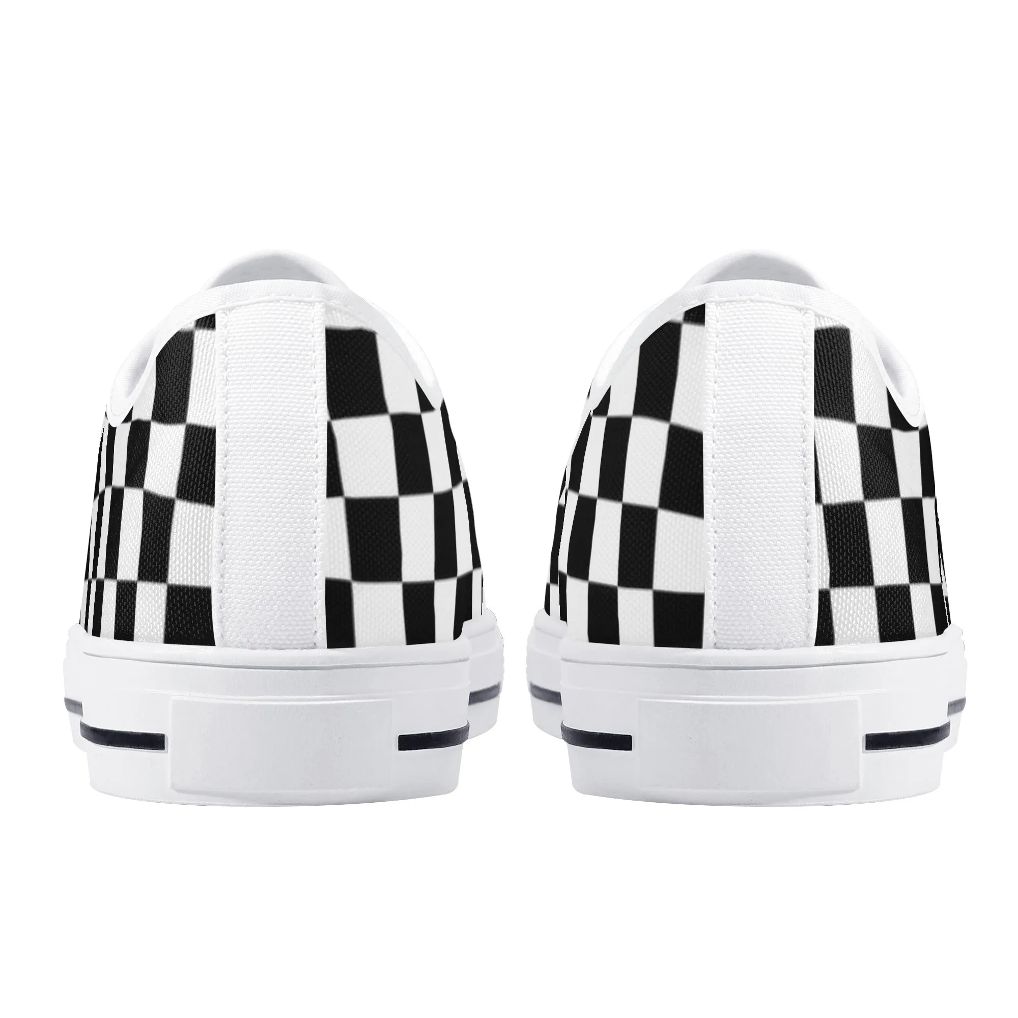 Black White Checkered Womens Low Top Sneakers