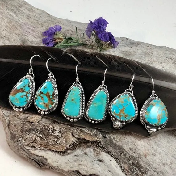 Boho Kingman star Turquoise drop Sterling Silver Earrings