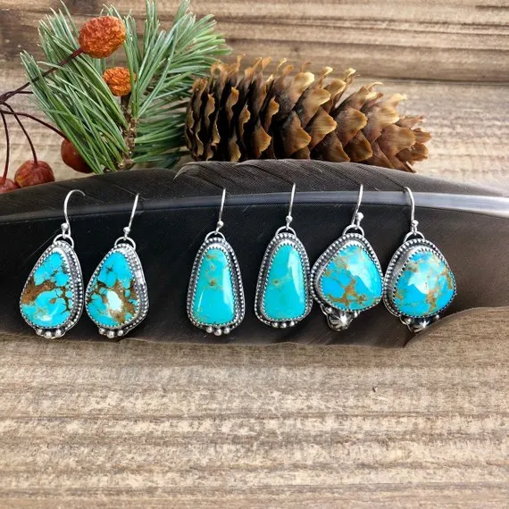 Boho Kingman star Turquoise drop Sterling Silver Earrings