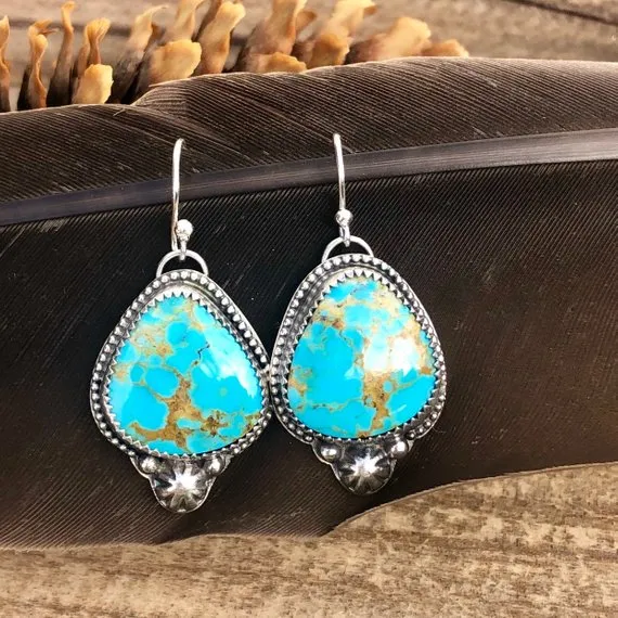 Boho Kingman star Turquoise drop Sterling Silver Earrings