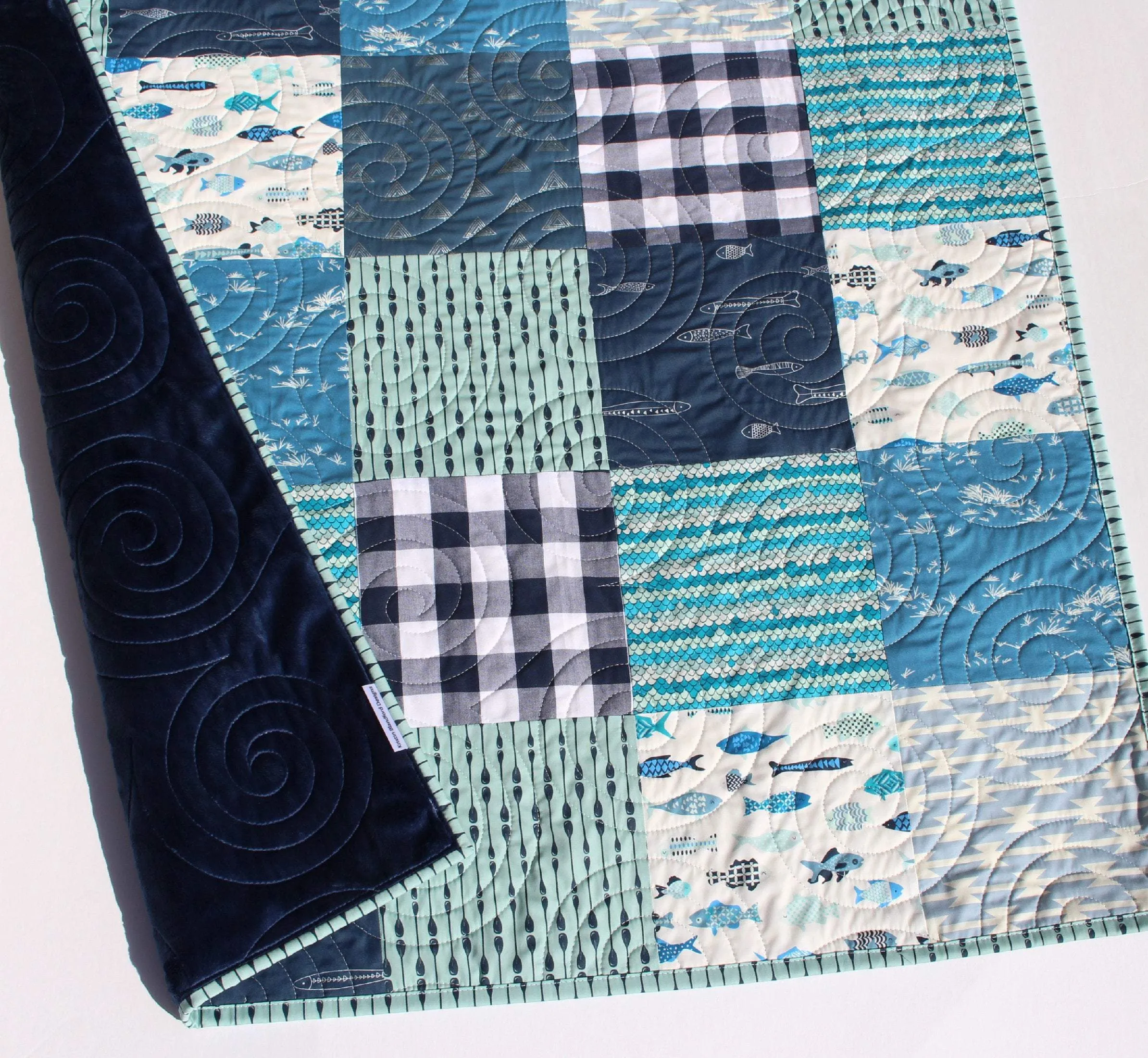 Boy Quilts Handmade, Woodland Baby Blanket, Fish Nursery Bedding