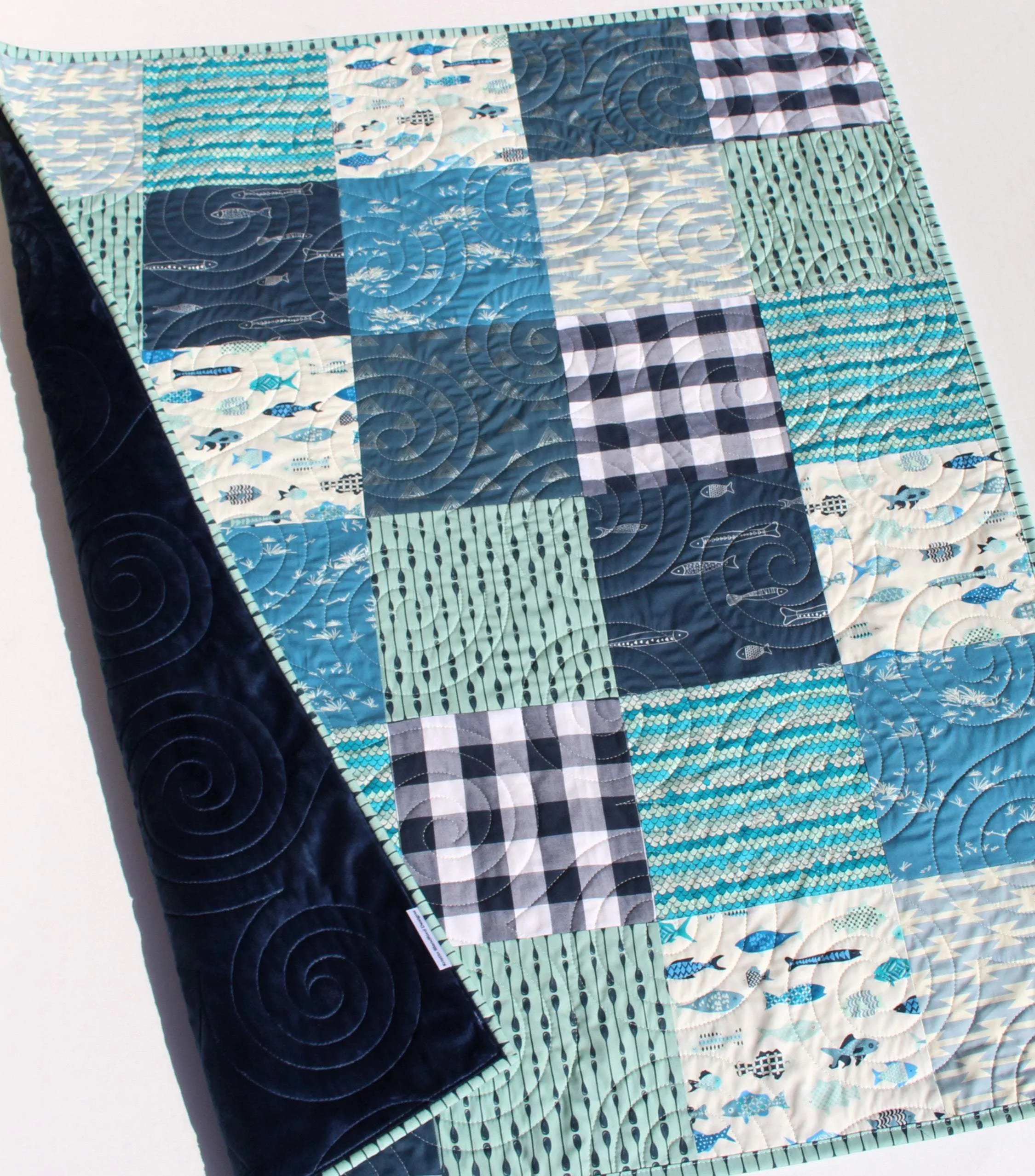 Boy Quilts Handmade, Woodland Baby Blanket, Fish Nursery Bedding