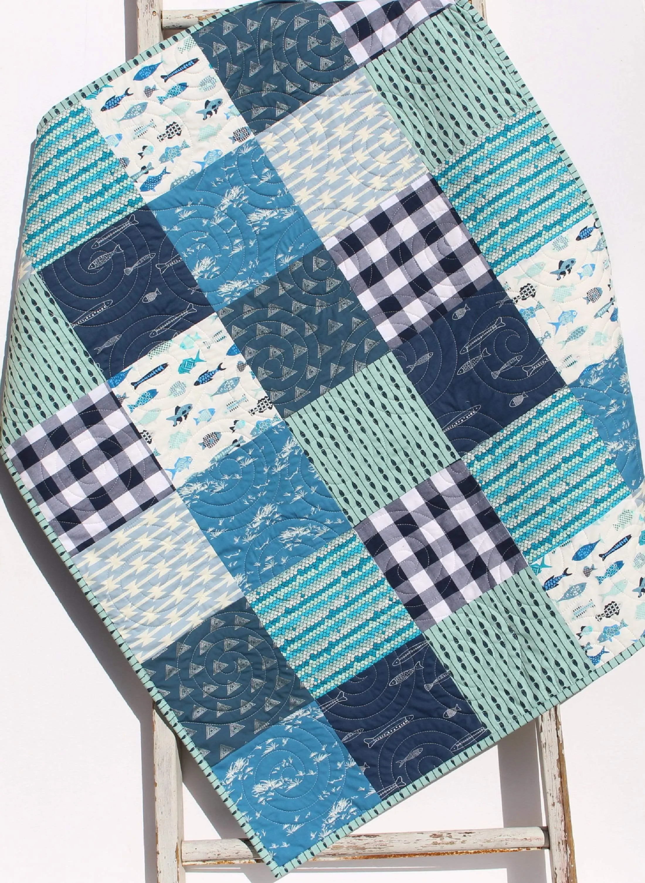 Boy Quilts Handmade, Woodland Baby Blanket, Fish Nursery Bedding