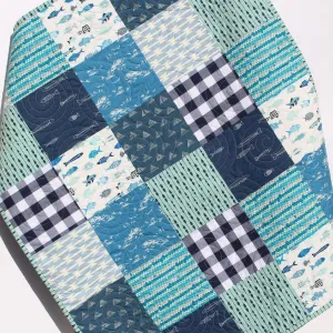 Boy Quilts Handmade, Woodland Baby Blanket, Fish Nursery Bedding