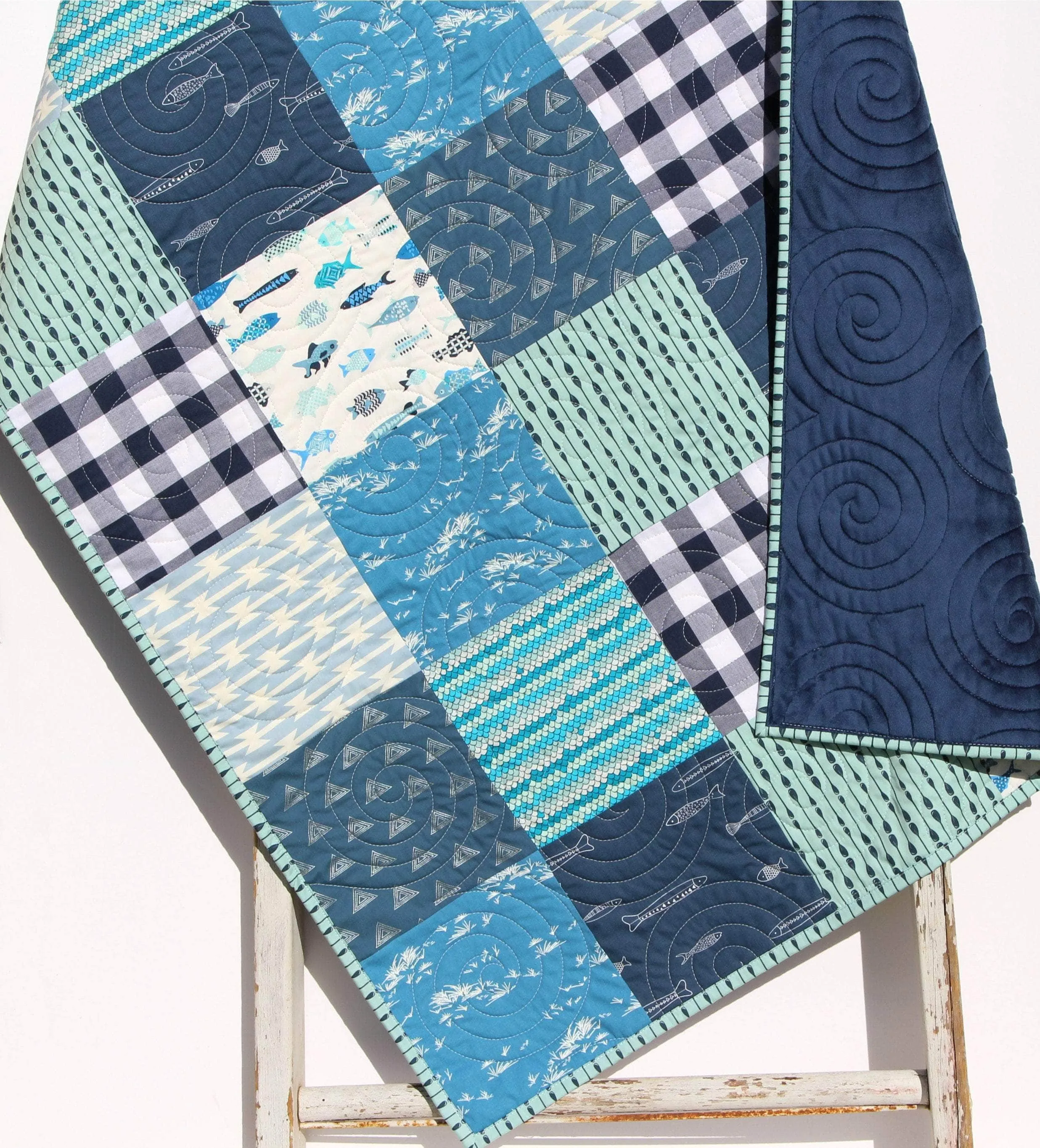 Boy Quilts Handmade, Woodland Baby Blanket, Fish Nursery Bedding