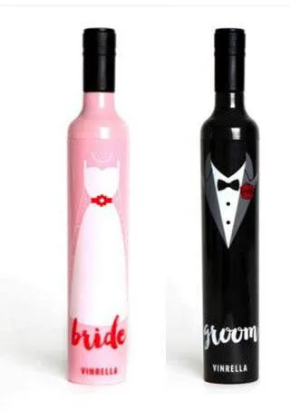 Bride and Groom Wine Bottle Umbrellas