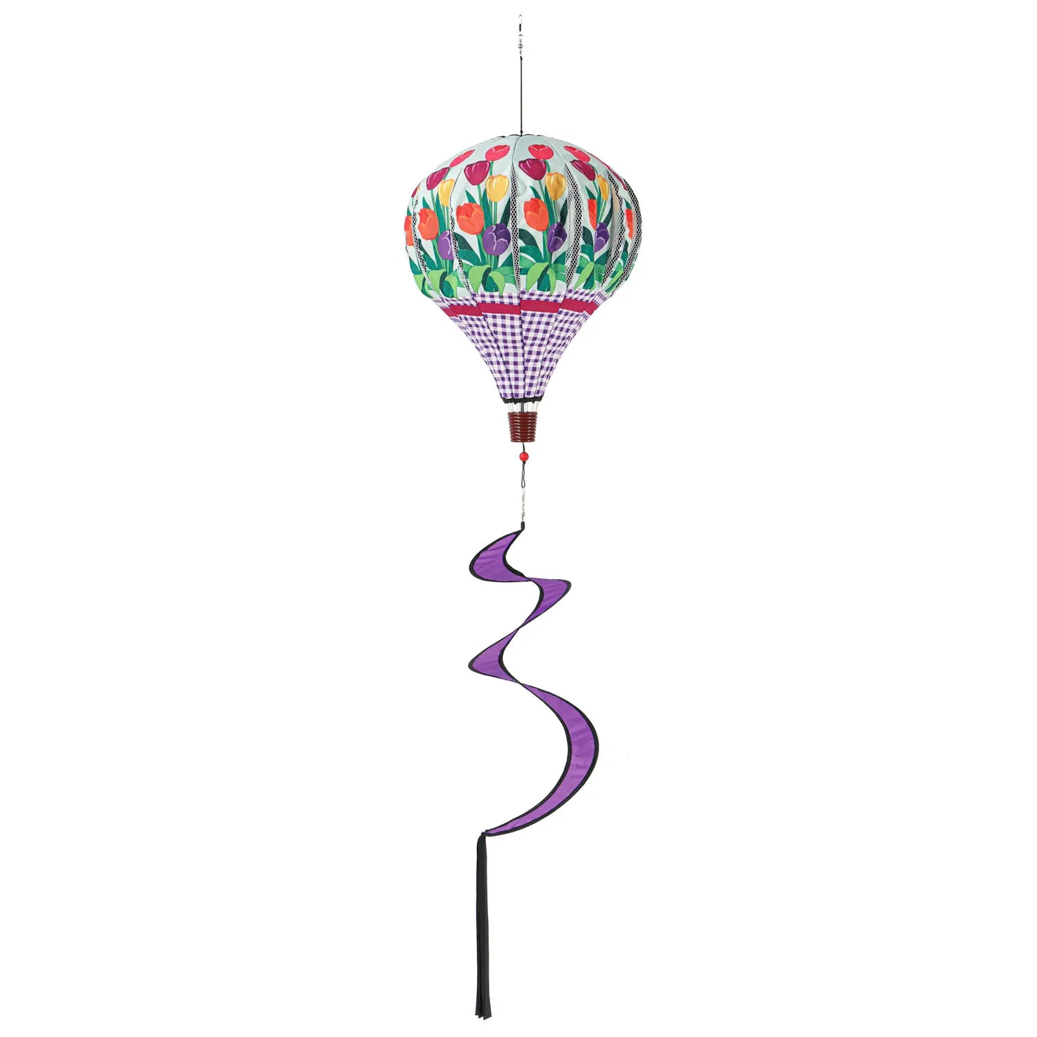 Buffalo Check Tulips Burlap Balloon Spinner,45b395