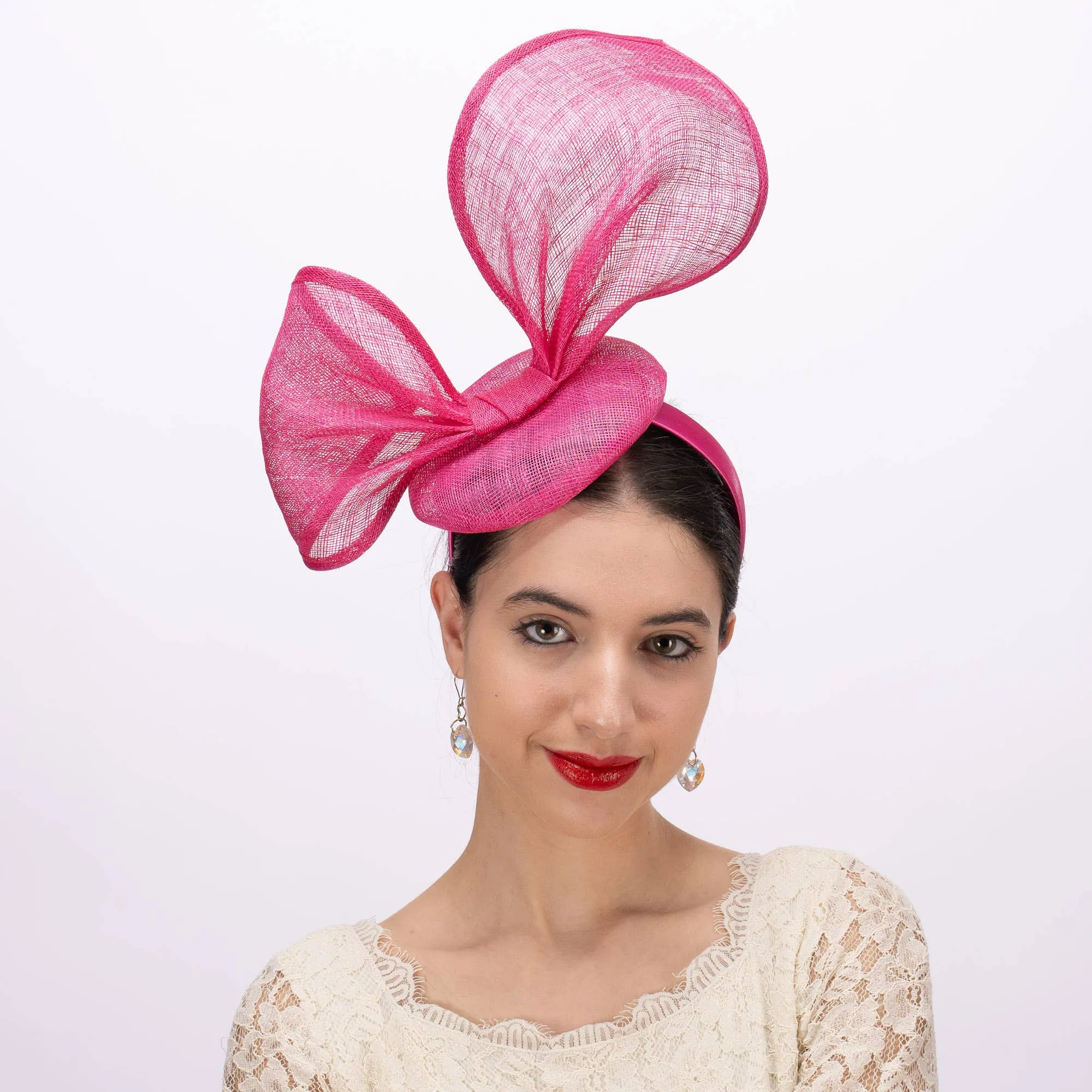 Bunny Ear Inspired Sinamay Headband: Fuchsia
