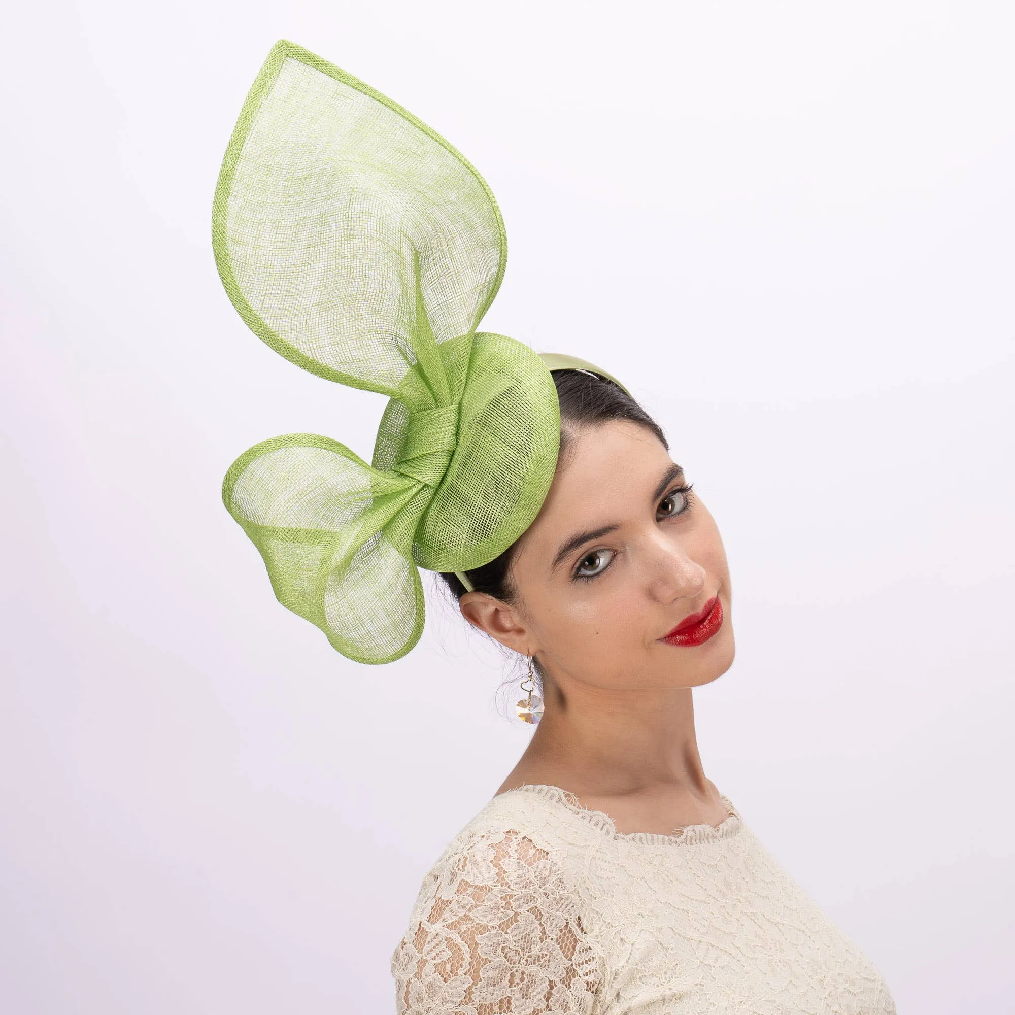 Bunny Ear Inspired Sinamay Headband: Lime