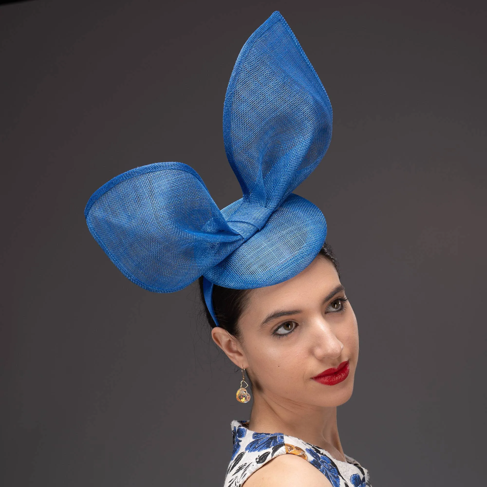 Bunny Ear Inspired Sinamay Headband: Royal