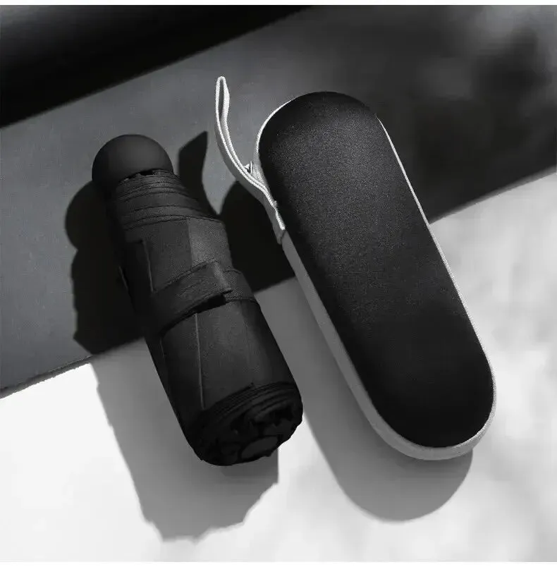 Capsule Portable Mini Umbrella Rain Sunshade Umbrella Black Rubber Alloy Handle Foldable Sun Rain Dual Use
