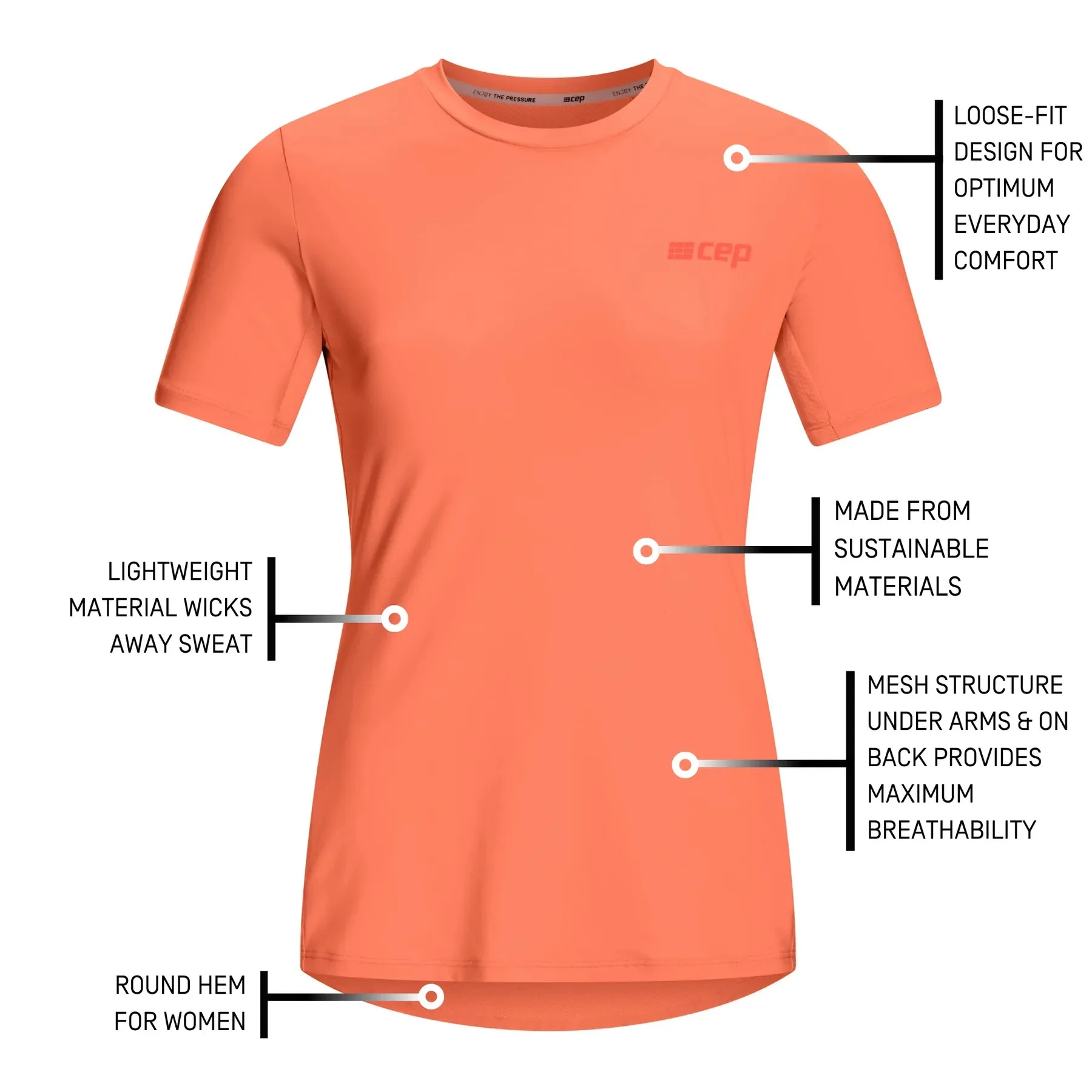 CEP Women's The Run Shirt Round Neck Short Sleeve v5 - Coral