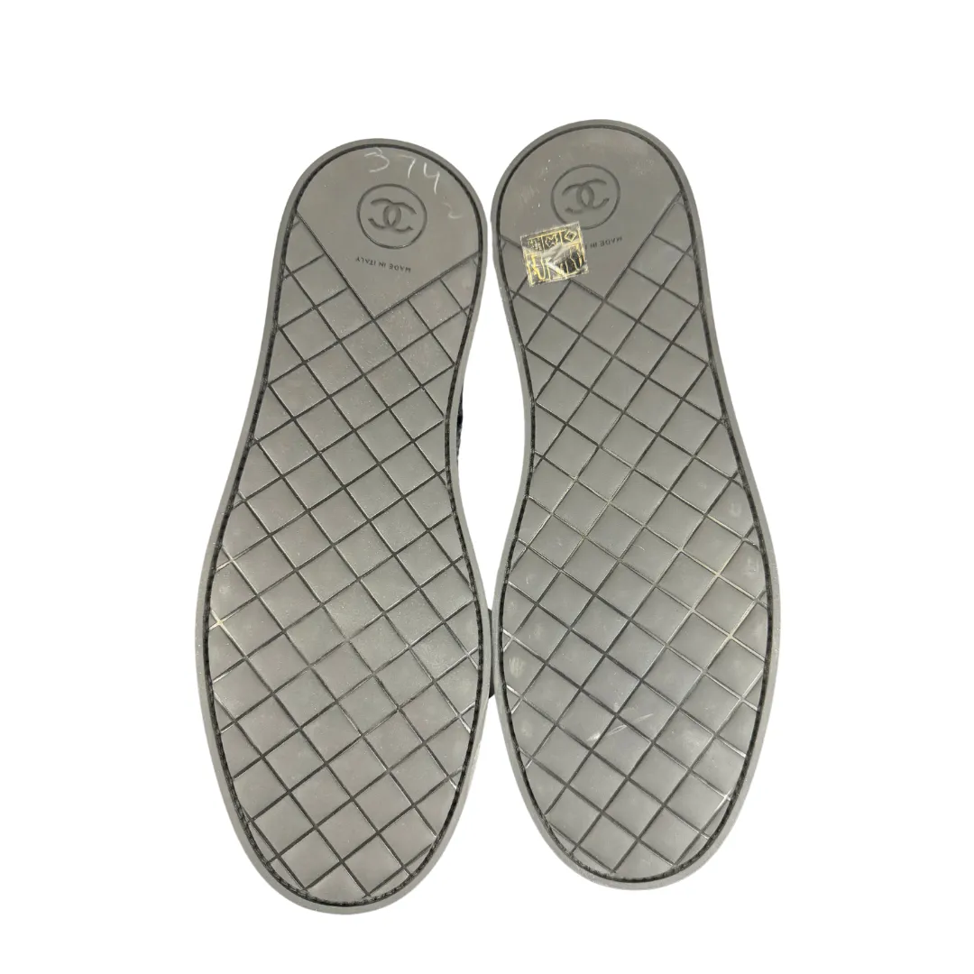 Chanel Tweed Grosgrain Pearl Lace Up Sneakers - Size 9.5