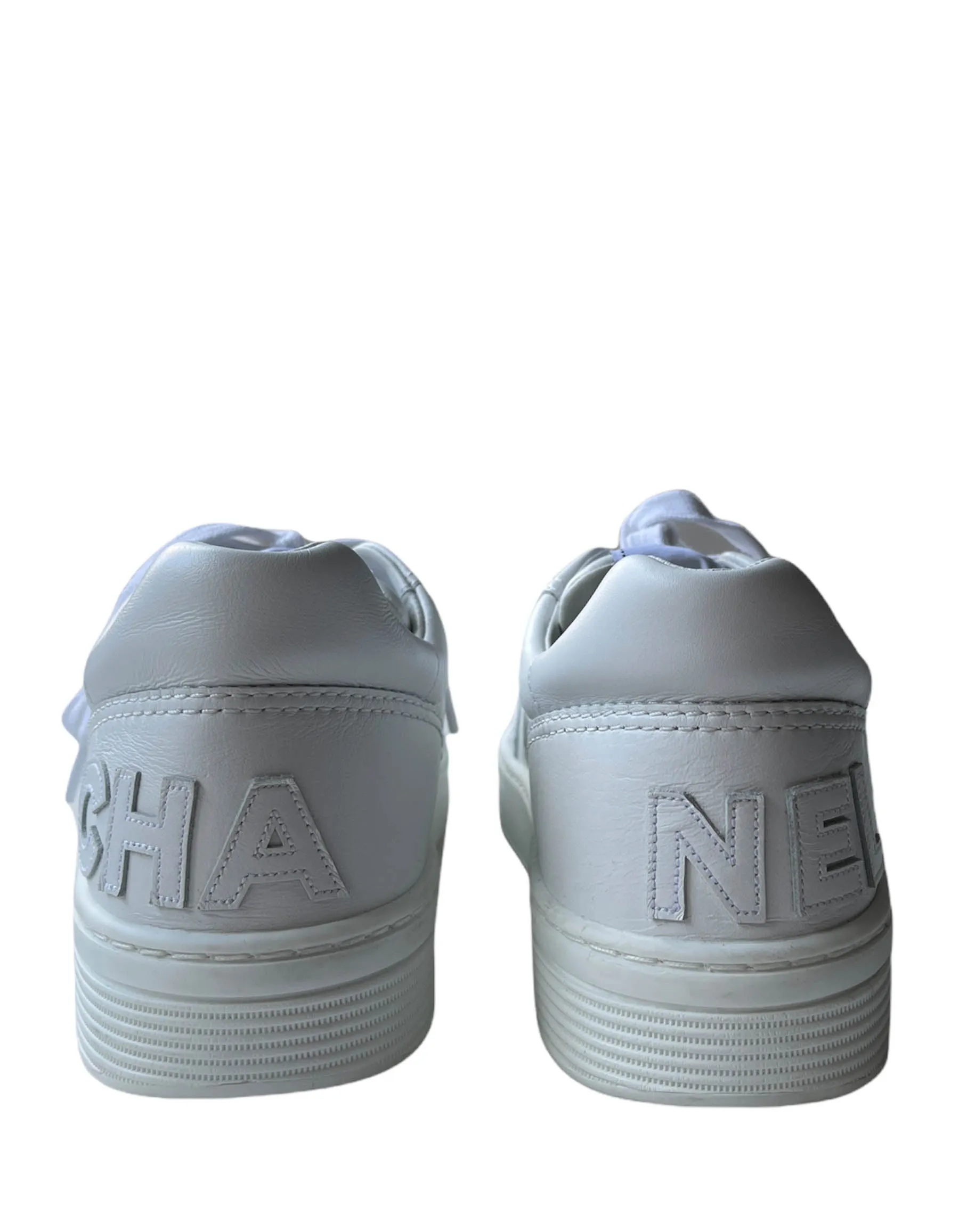 Chanel White CHA NEL Logo Tennis Sneakers sz 38