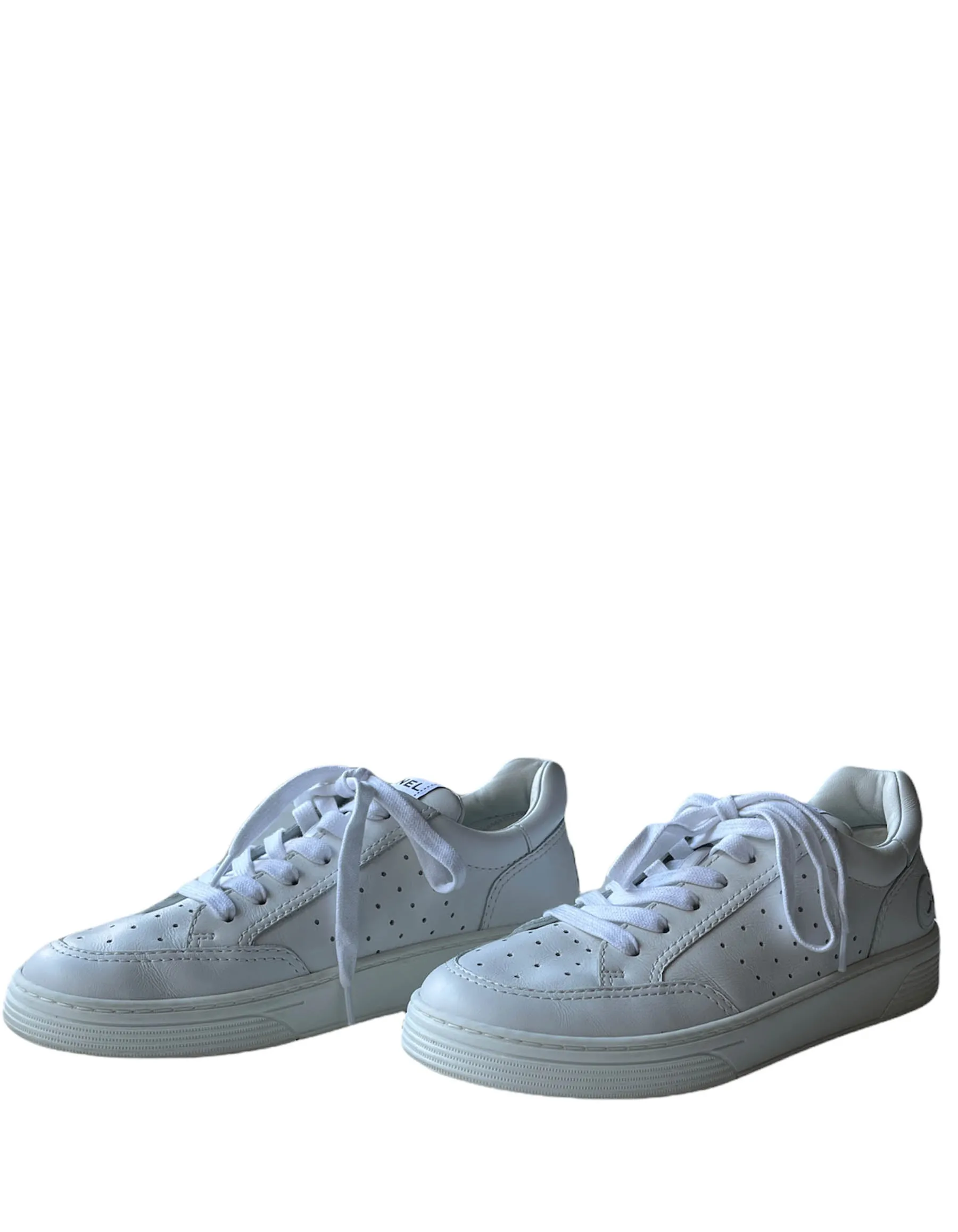 Chanel White CHA NEL Logo Tennis Sneakers sz 38