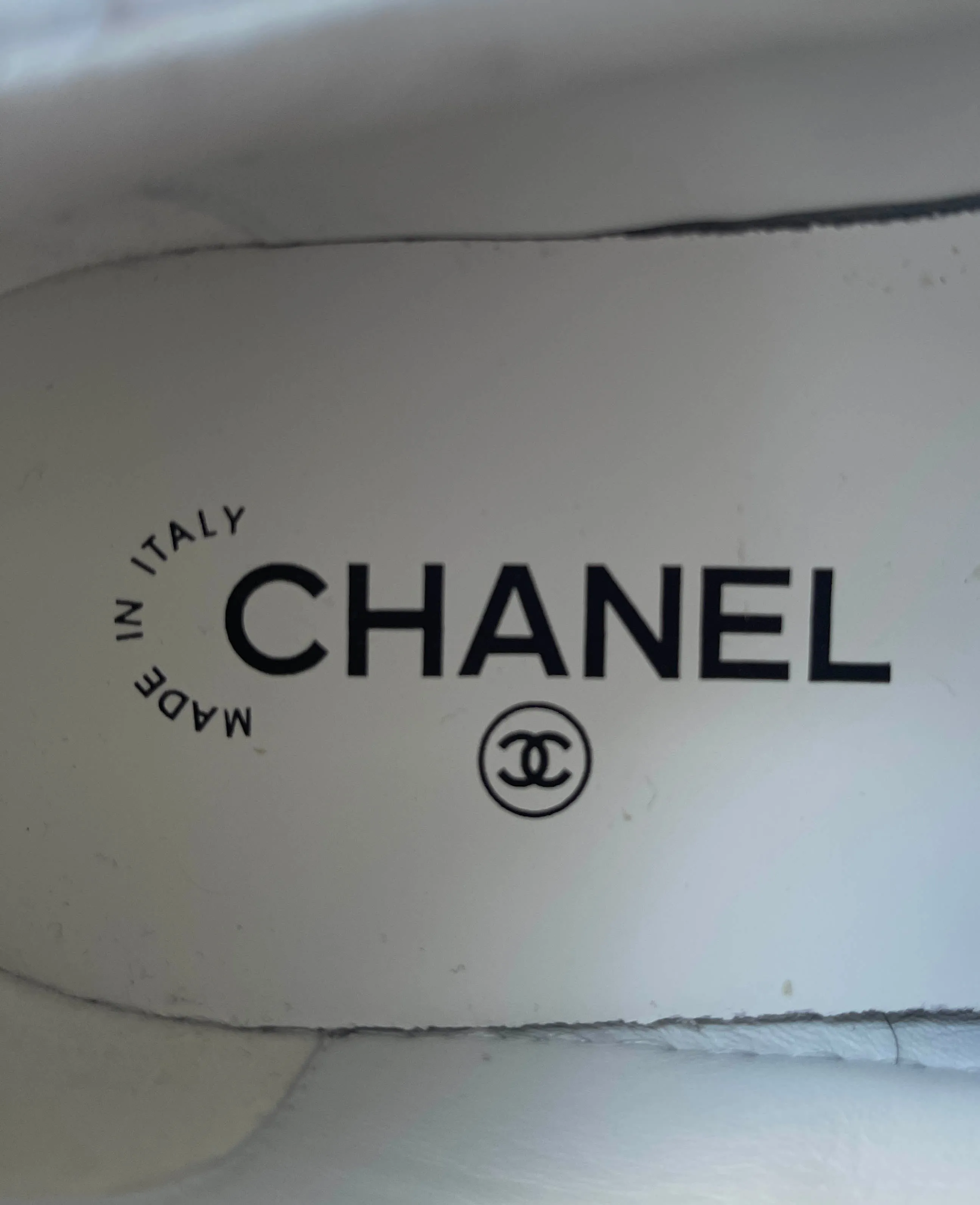 Chanel White CHA NEL Logo Tennis Sneakers sz 38
