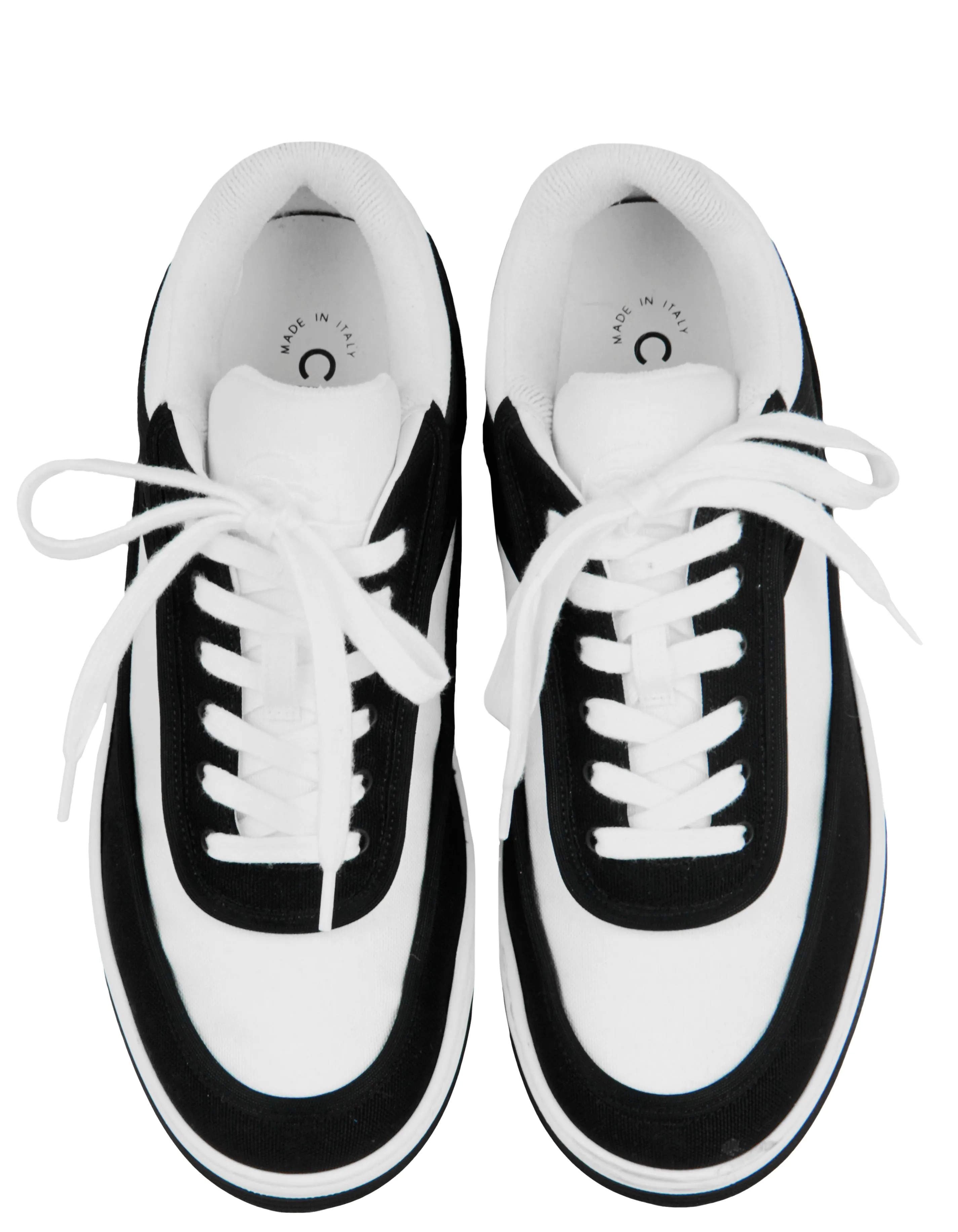 Chanel White/Black Fabric Logo Sneakers sz 38