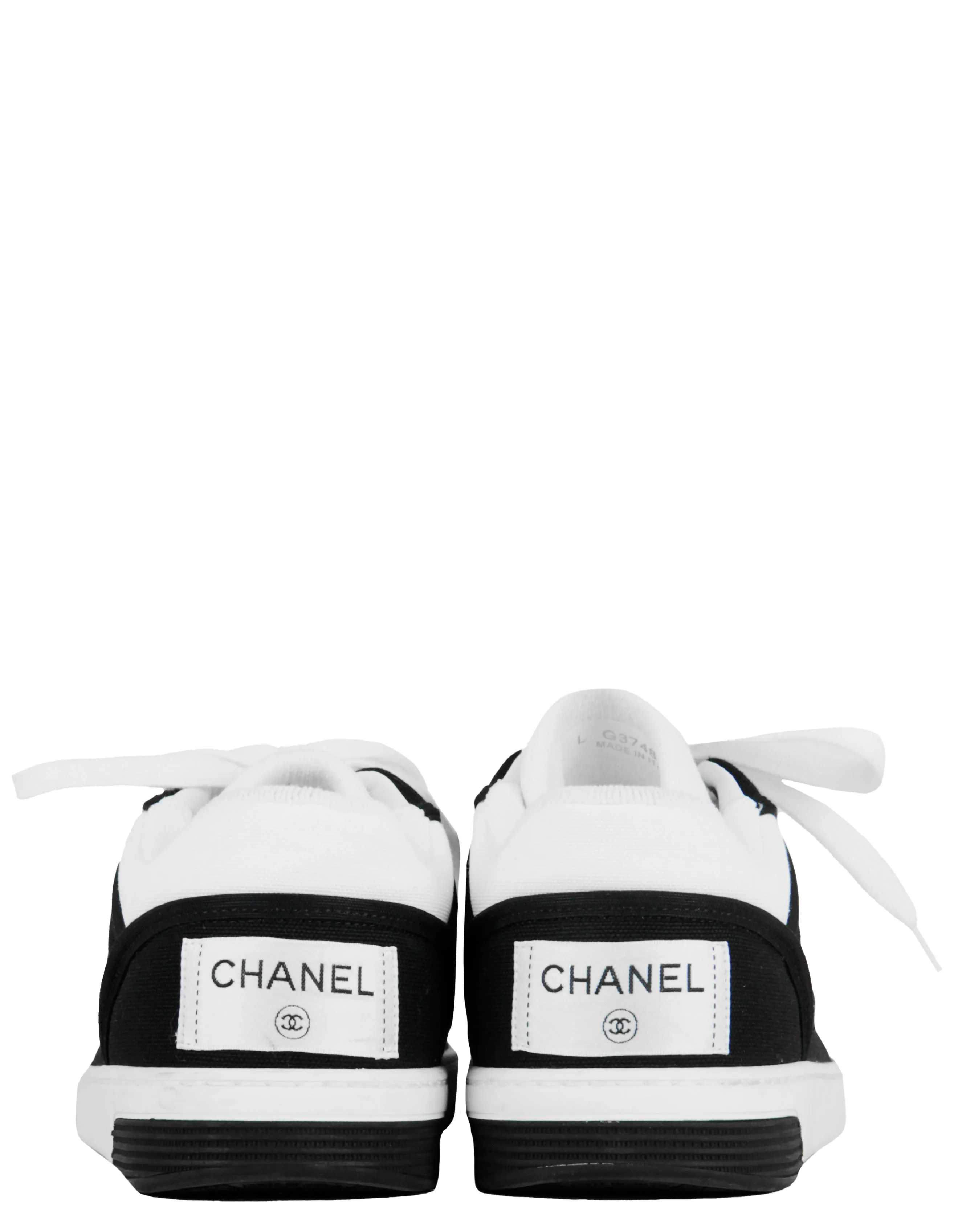 Chanel White/Black Fabric Logo Sneakers sz 38