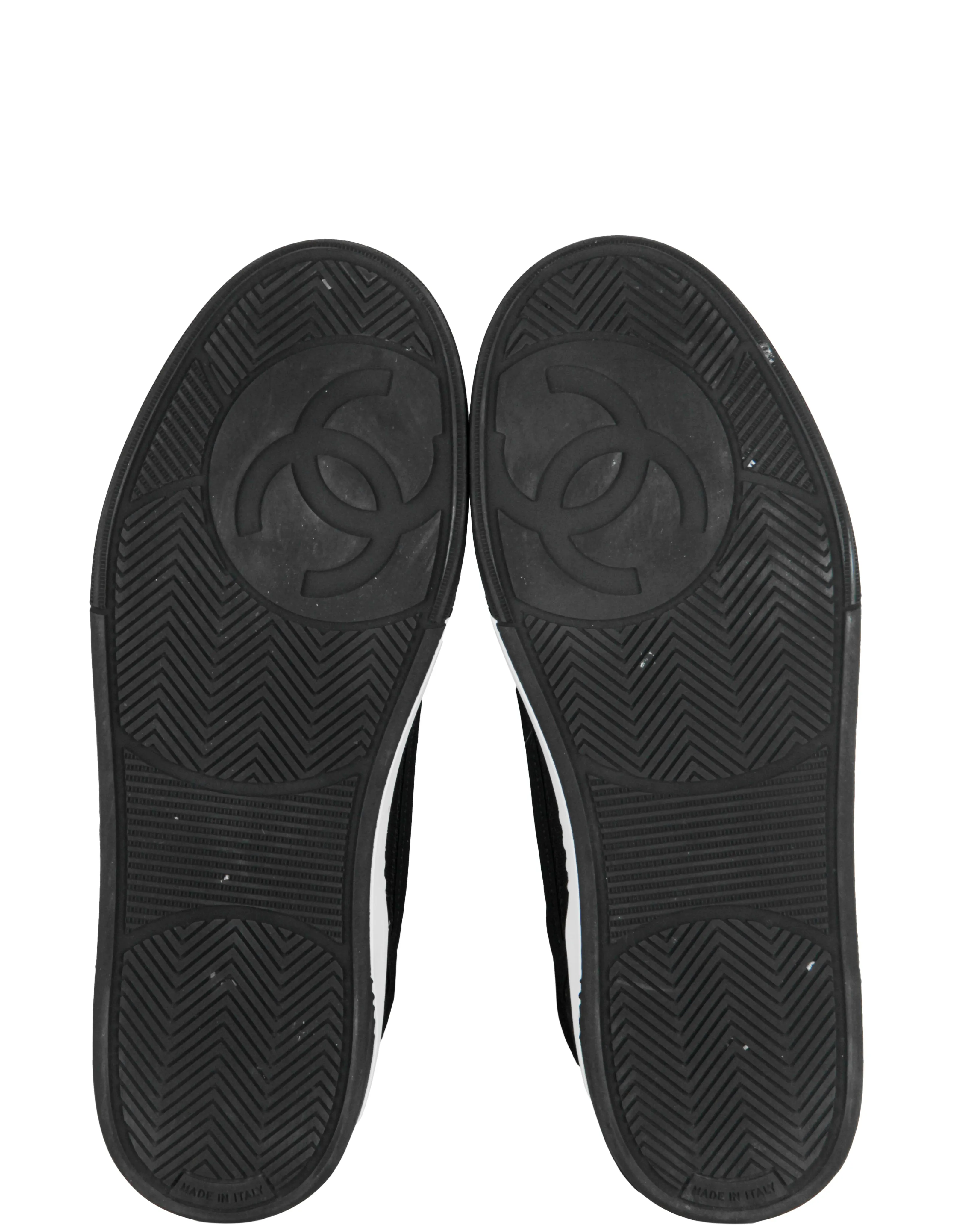 Chanel White/Black Fabric Logo Sneakers sz 38