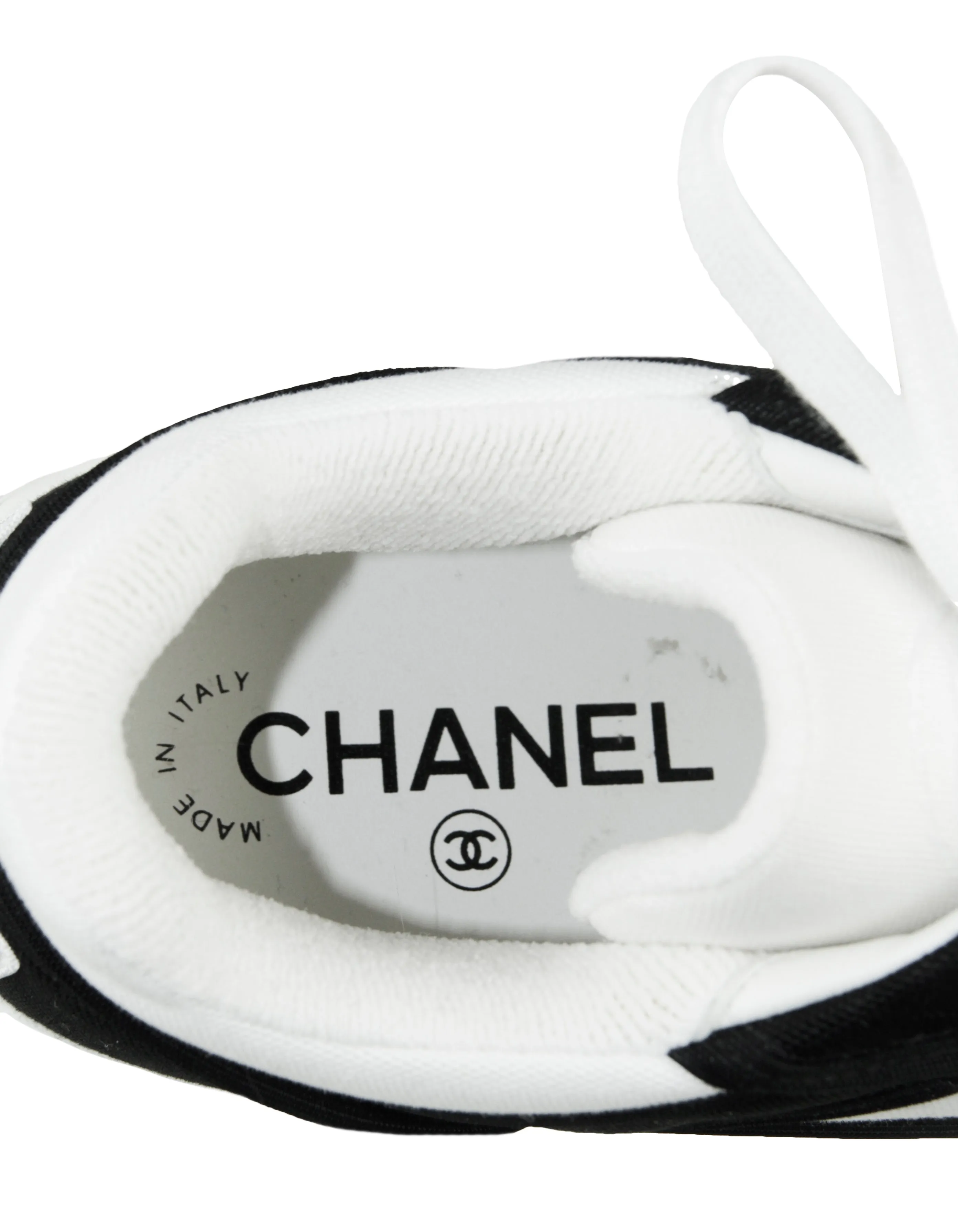 Chanel White/Black Fabric Logo Sneakers sz 38