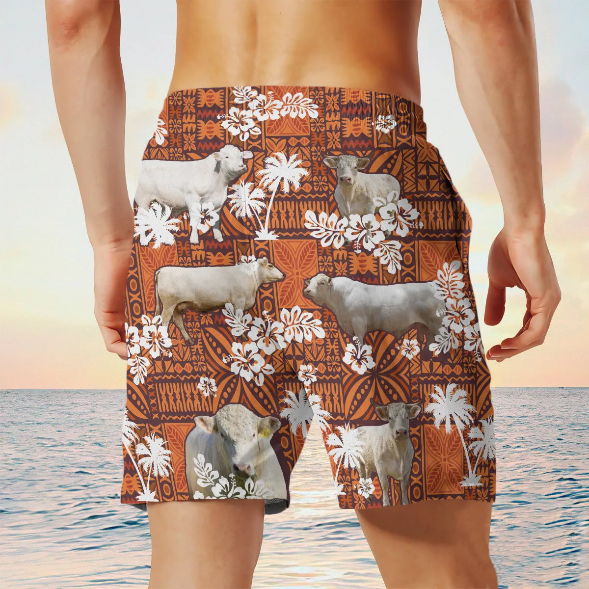 charolais cow In Red Tribal Shorts