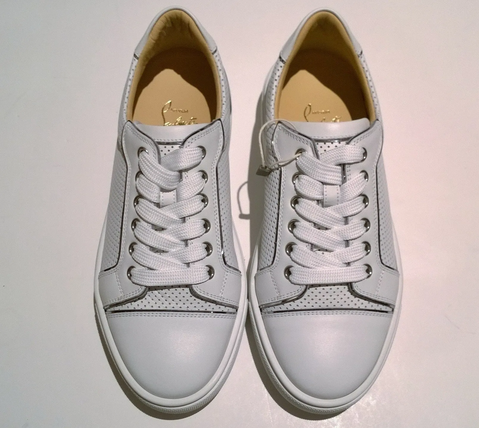 Christian Louboutin Vieirissima Perforated White Leather Sneakers Vierissima Trainers