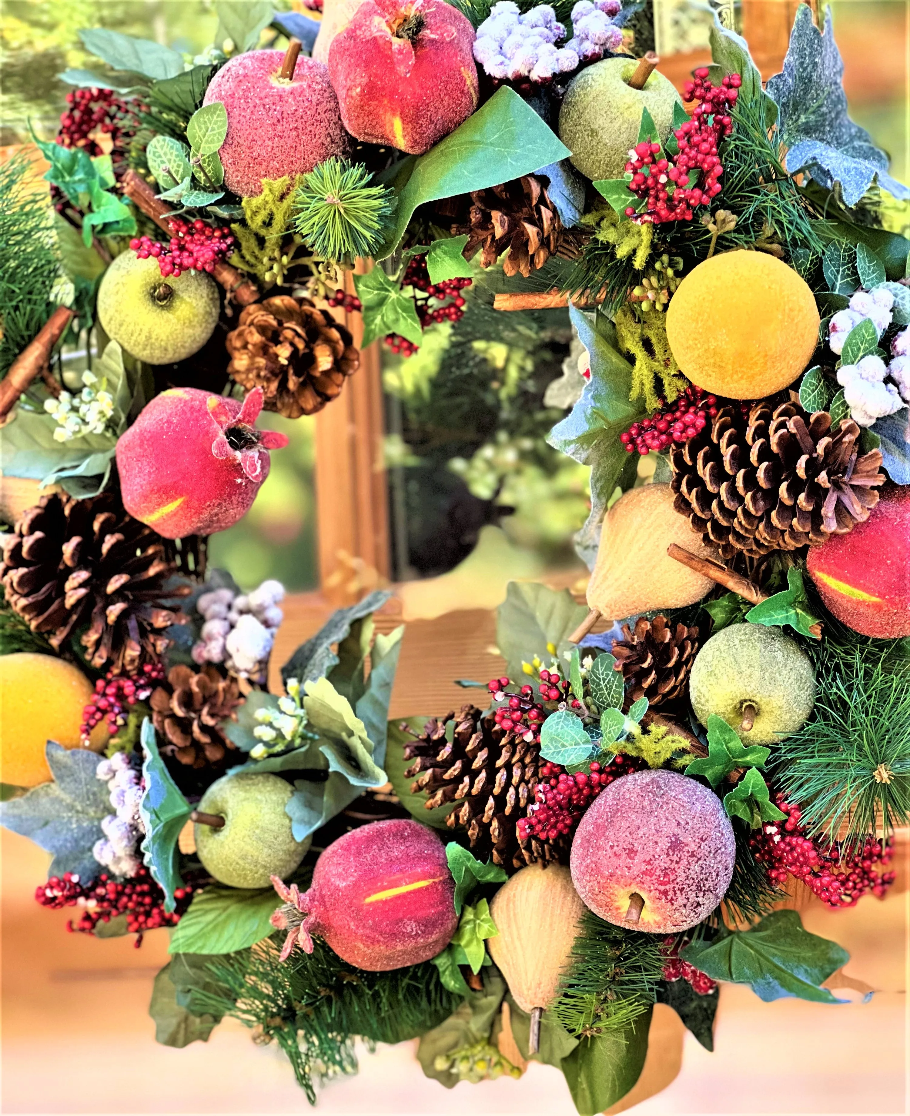 Christmas Apple-Pomegranate--Peach-Lemon-Pinecone-Berry Wreath-24"