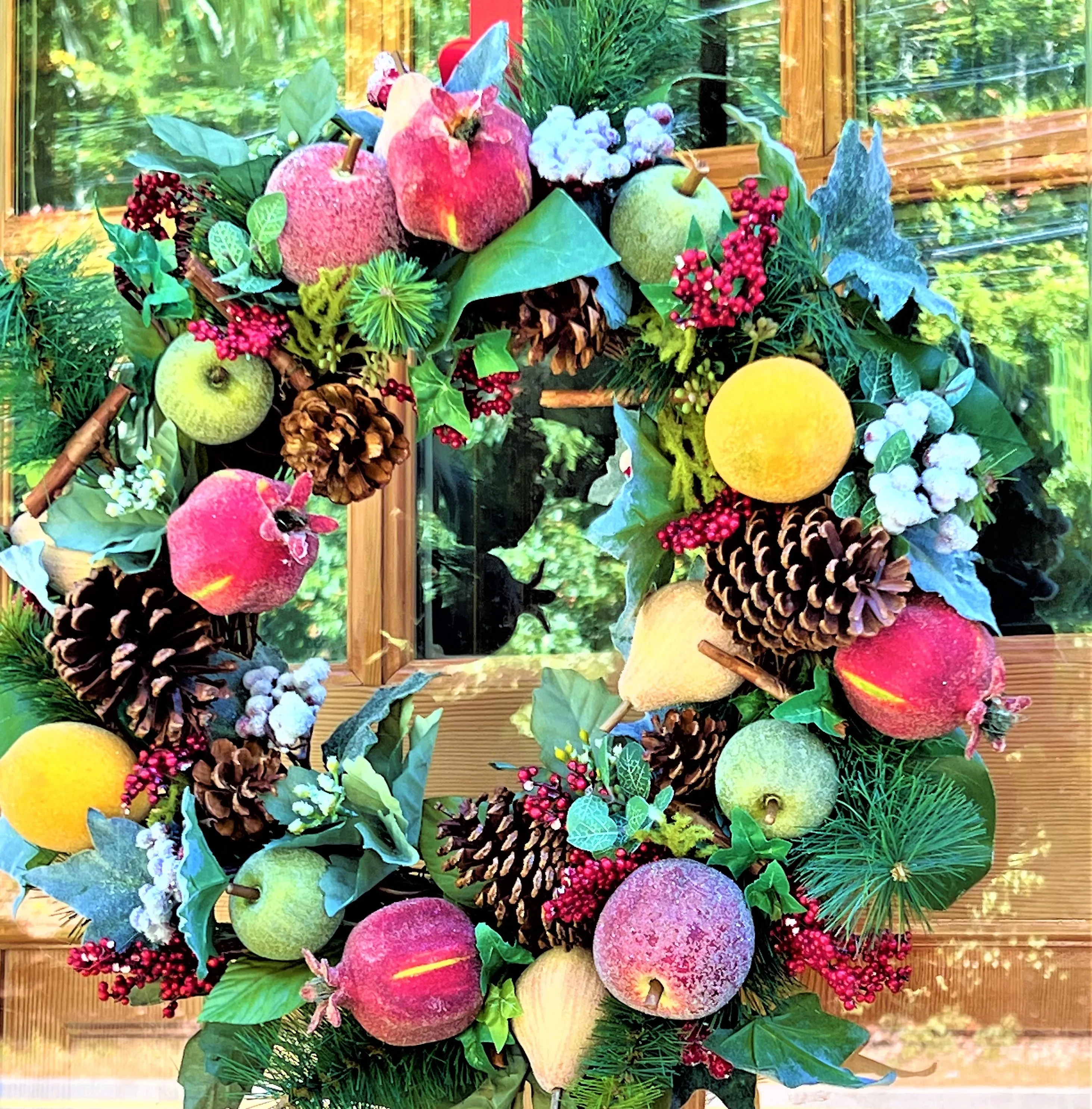 Christmas Apple-Pomegranate--Peach-Lemon-Pinecone-Berry Wreath-24"