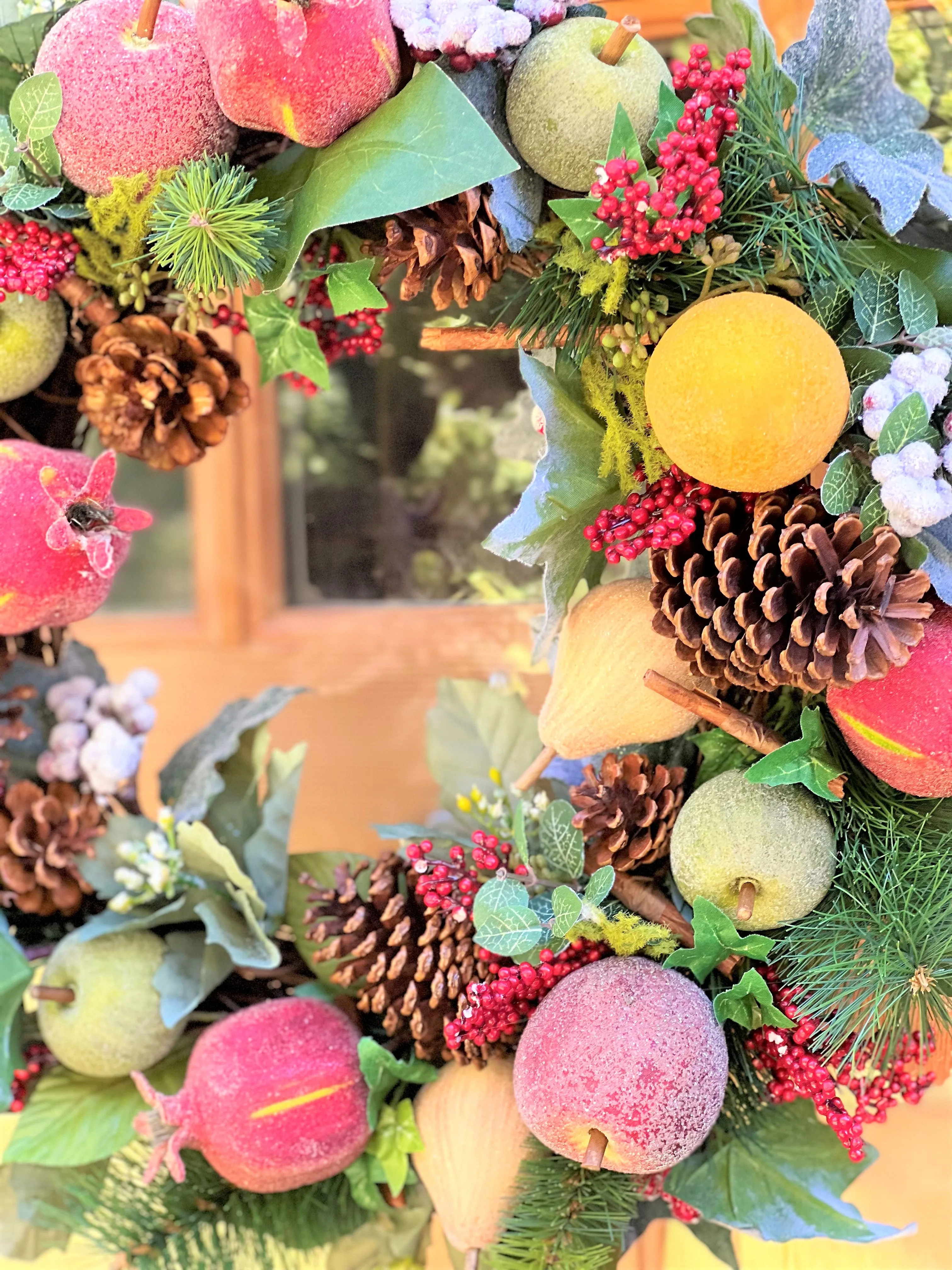 Christmas Apple-Pomegranate--Peach-Lemon-Pinecone-Berry Wreath-24"