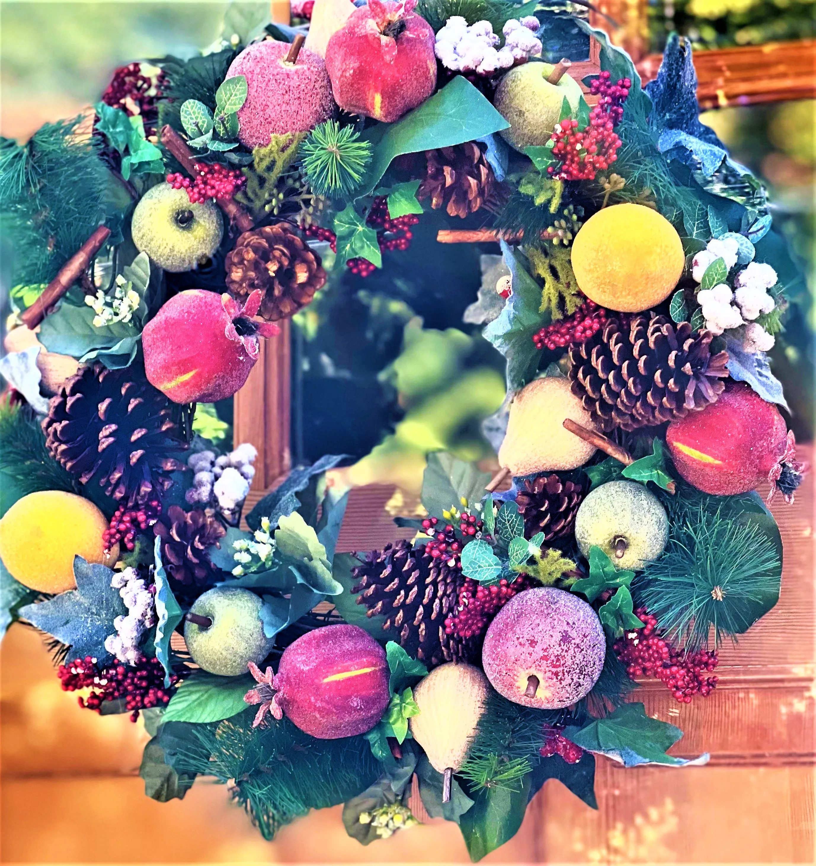 Christmas Apple-Pomegranate--Peach-Lemon-Pinecone-Berry Wreath-24"