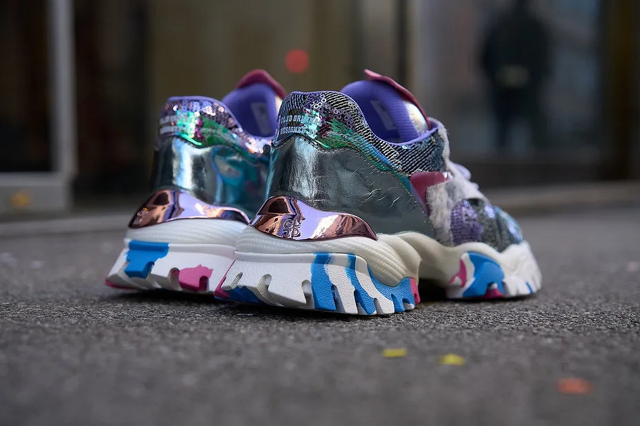 CLJD Sneaker med lilla paljetter og rosa og blå såle