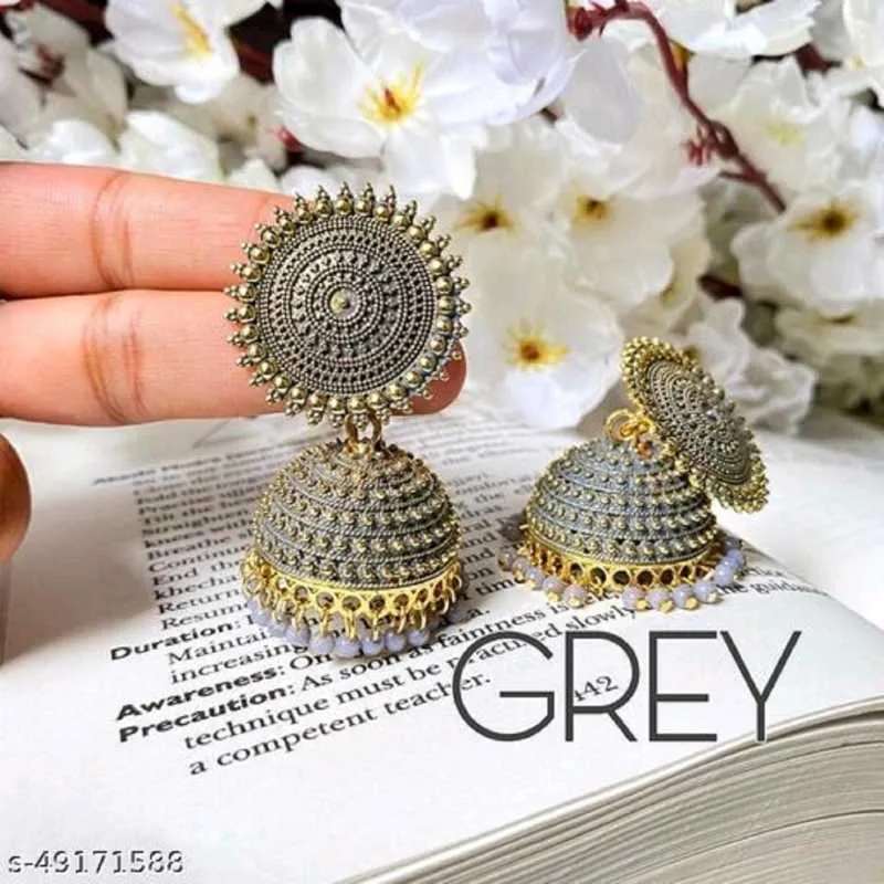 Combo of 2 Pink and Grey Pearls Dome Shape Jhumki