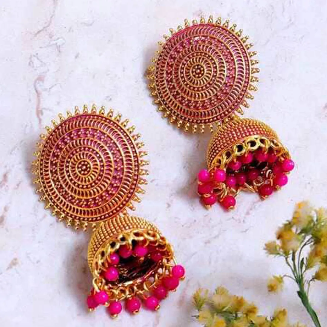 Combo of 2 Pink and Grey Pearls Dome Shape Jhumki