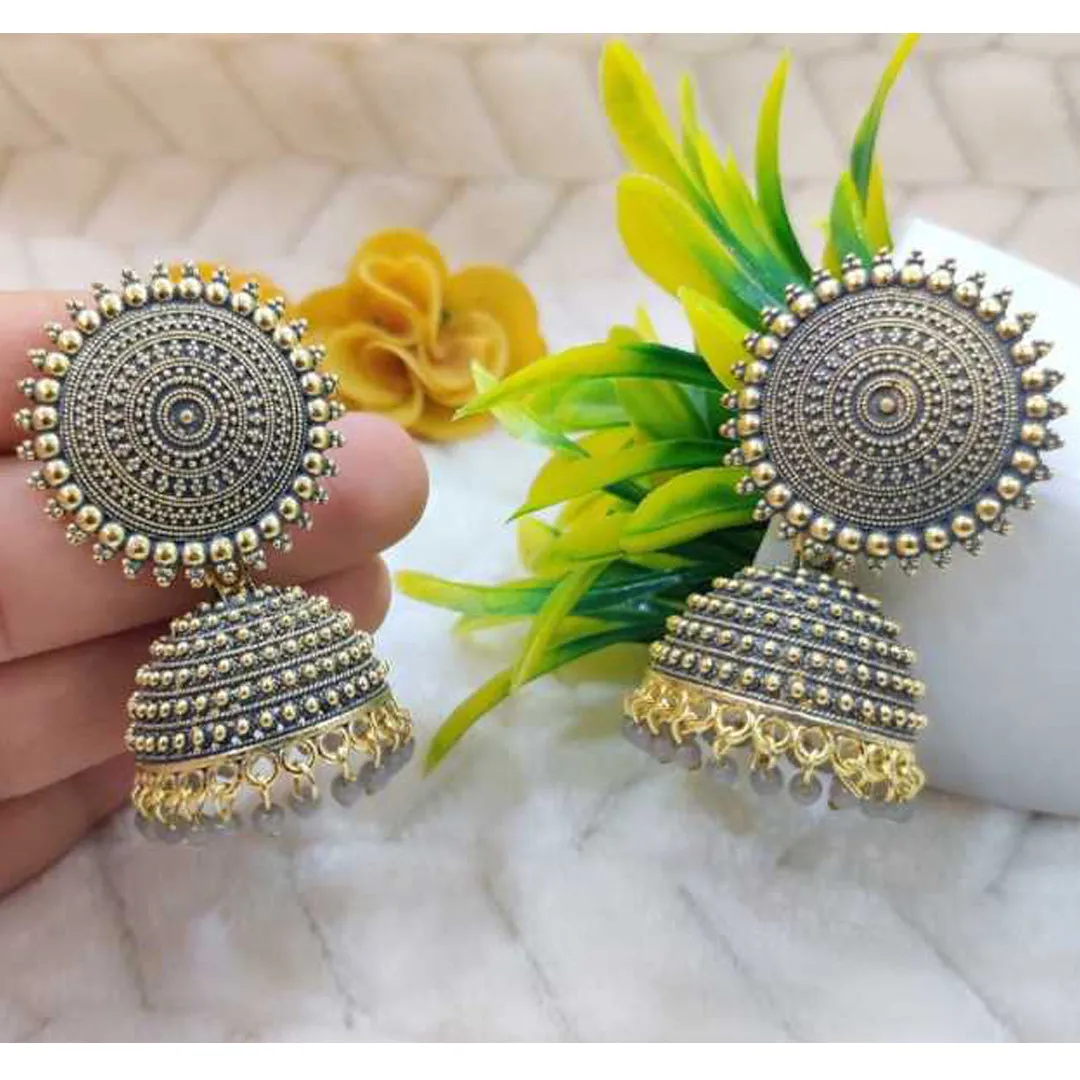 Combo of 2 Pink and Grey Pearls Dome Shape Jhumki