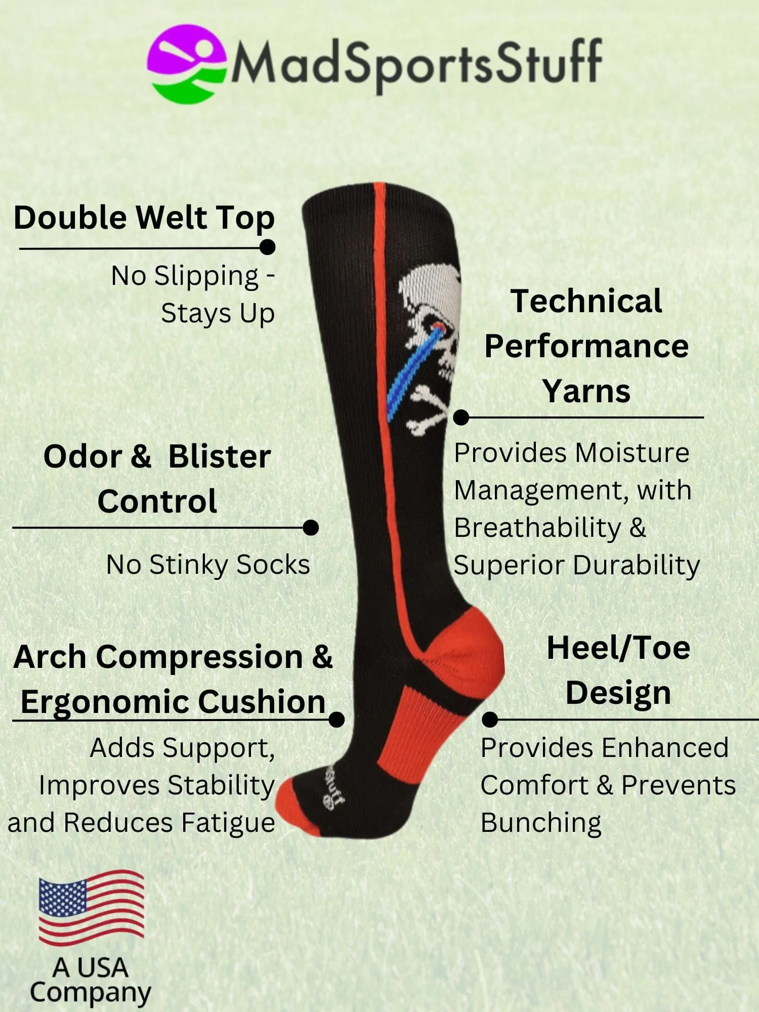 Crazy Socks with Laser Skull and Crossbones Over the Calf Socks